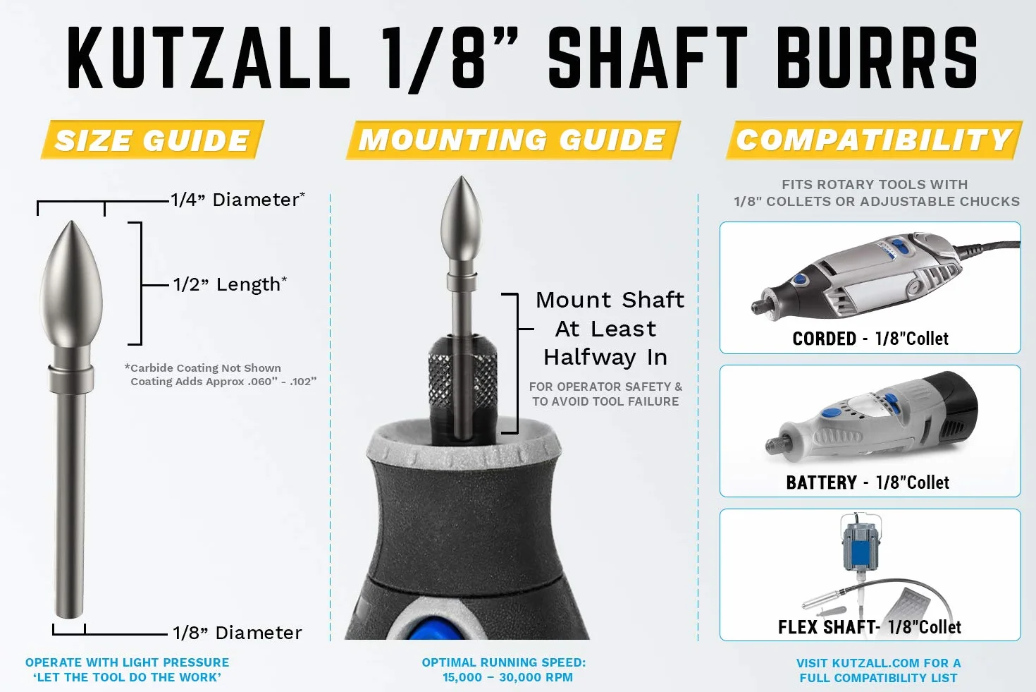 Kutzall Extreme Flame Rotary Burr, 1⁄8" Shaft, Very Coarse- Woodworking Attachment for Dremel, Foredom, DeWalt, Milwaukee. Abrasive Tungsten Carbide, 1⁄4" (6.3mm) Dia. X 1⁄2" (12.7mm) Length FLX-14-EC