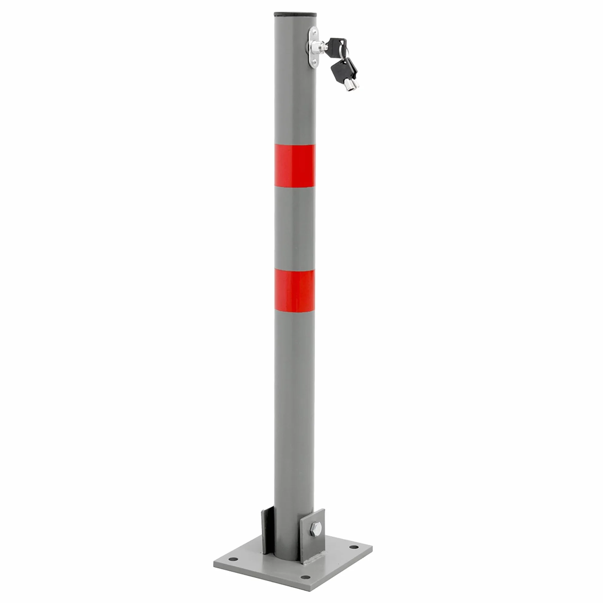 ECD Germany 1x skladany slupek parkingowy 68 cm okragly z czerwonymi pasami ostrzegawczymi i 3 kluczami Wykonany ze stali idealny do wyznaczania i blokowania miejsc parkingowych pelni funkcje bariery