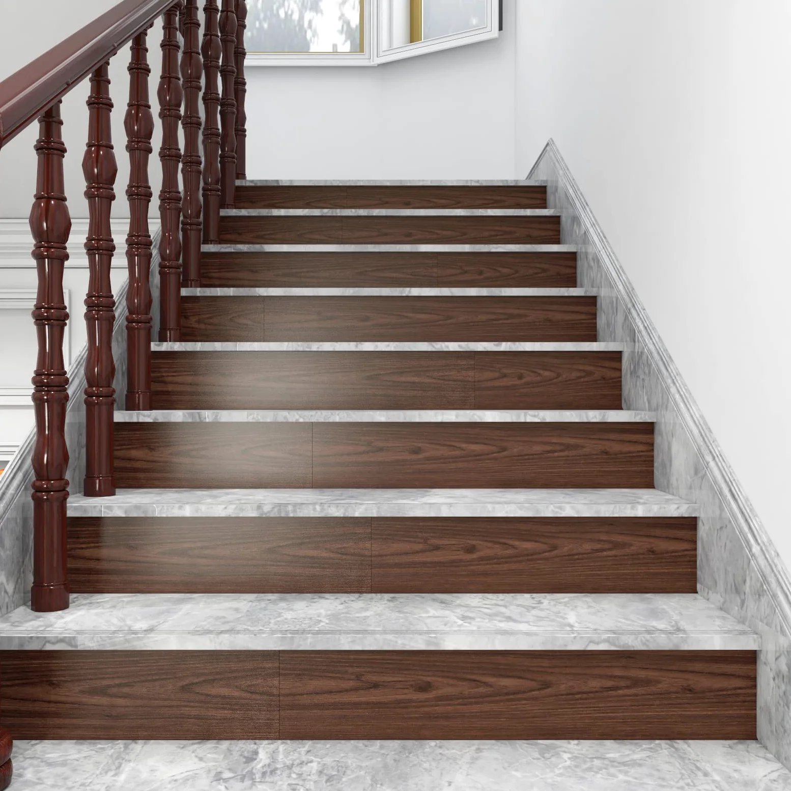 Livelynine Podłoga winylowa Samoprzylepna optyka drewna Mahogany PVC Podłoga Samoprzylepna Optyka drewna Retro 90x15CM Płytki PVC Samoprzylepna Kuchnia Łazienka Wodoodporne klejące Schody 4-płytki