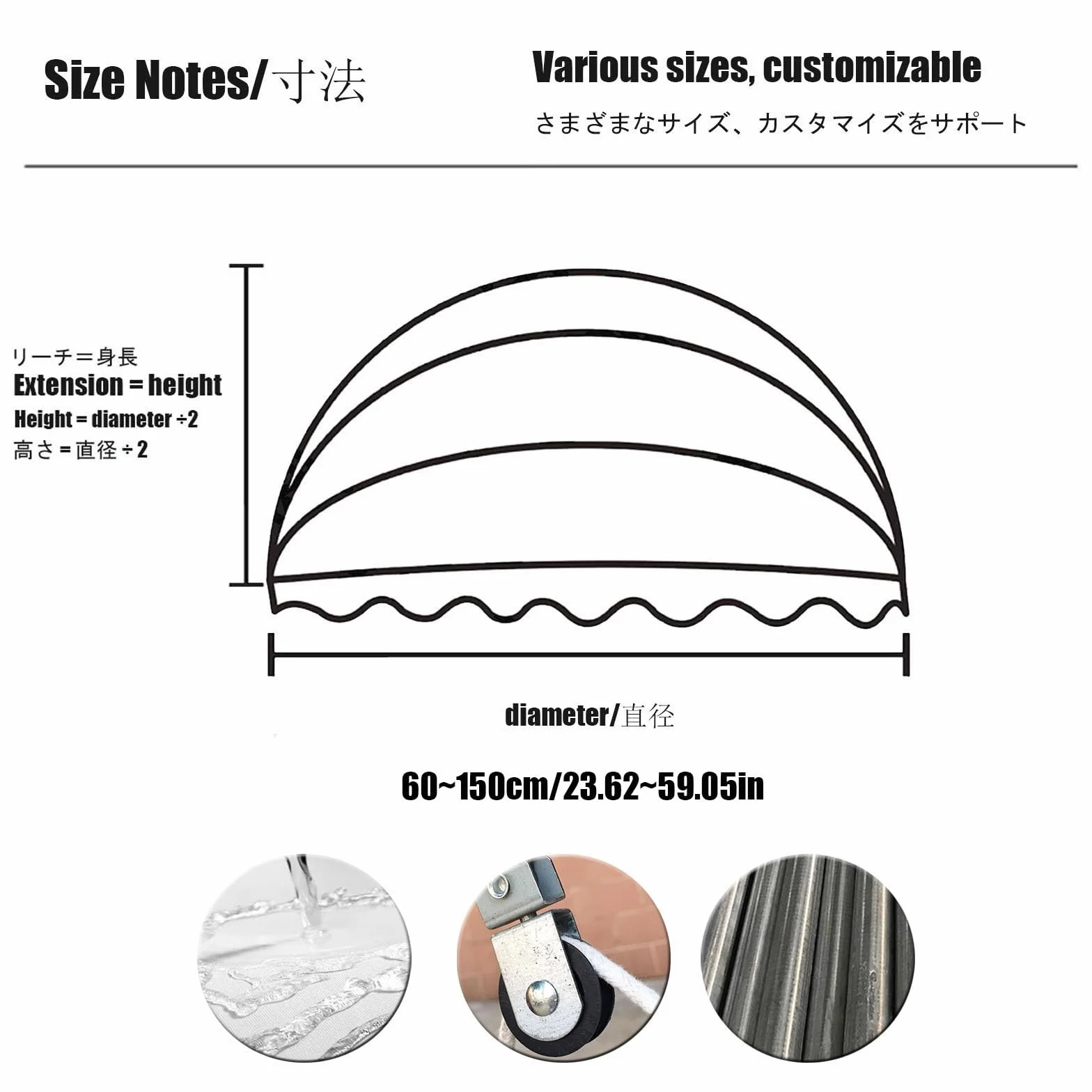 French Curved Awning Anti-UV Waterproof Windproof Dome Window Door Canopy 85cm