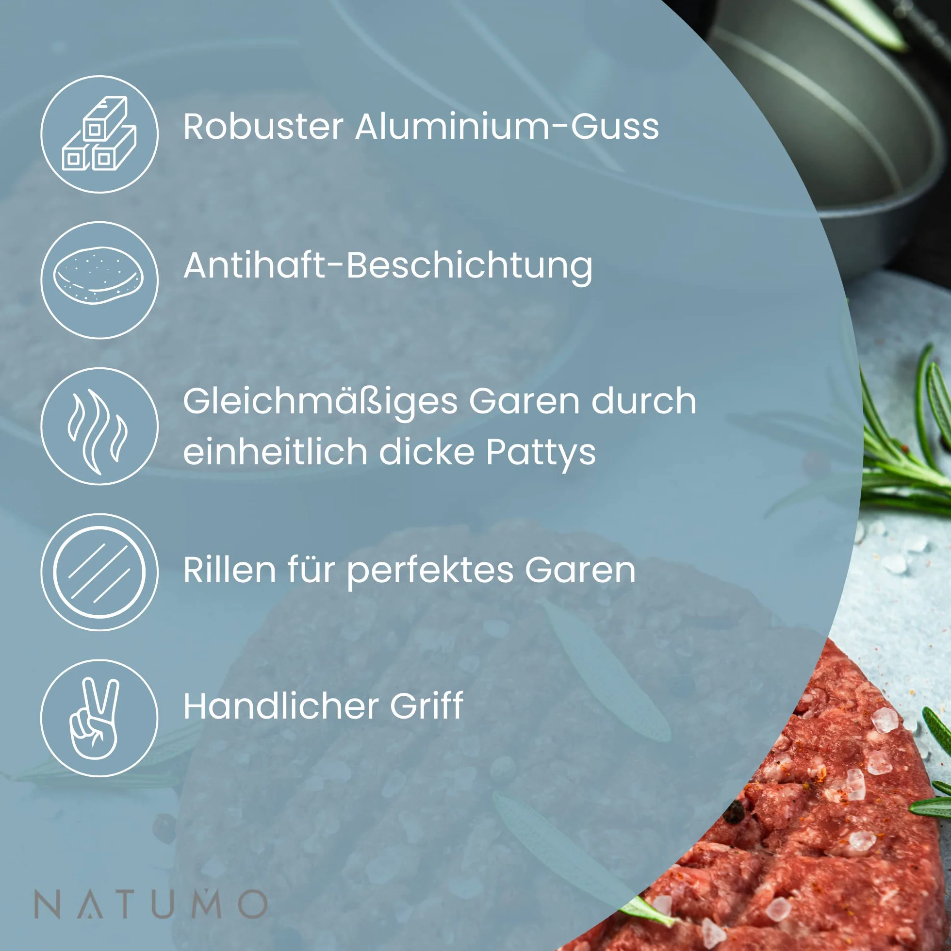 NATUMO prasa do burgerów Ø 11cm 200g z antyprzywarającą powłoką zestaw