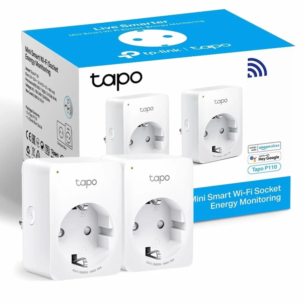 TP-Link Tapo P110 (2-pack) | Zestaw 2 inteligentnych gniazdek Wi-Fi z monitorowaniem zużycia energii | Harmonogramy | Zdalne sterowanie | Kompatybilne z Alexa i Google Home