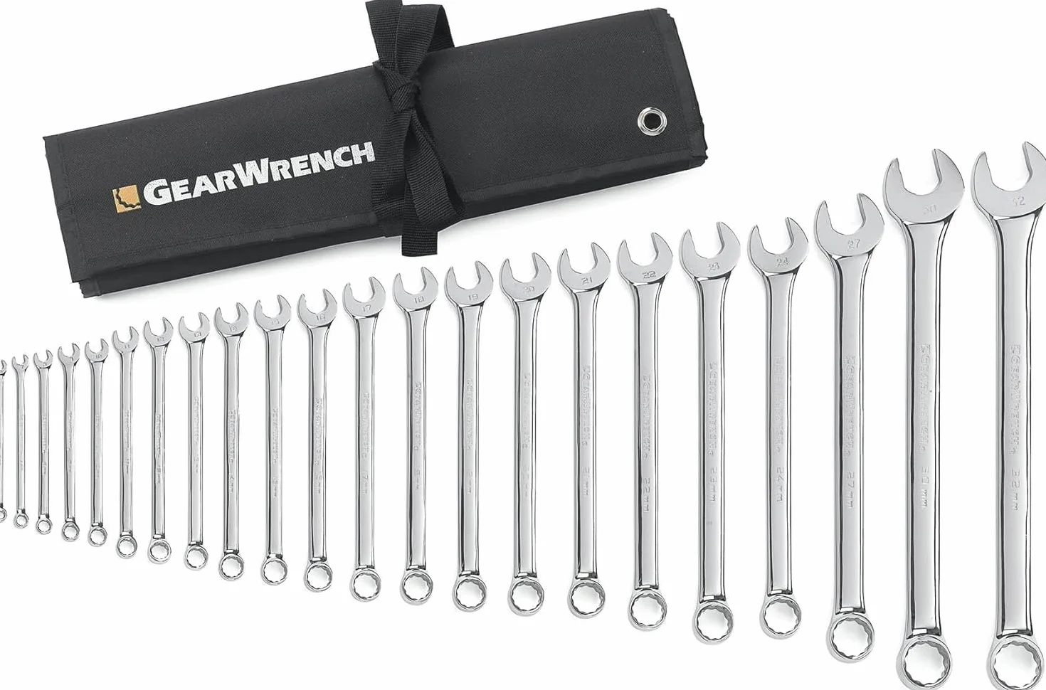 GEARWRENCH 22 szt. 12 Pt. Zestaw kluczy płasko-oczkowych, długi wzór, metryczny - 81916