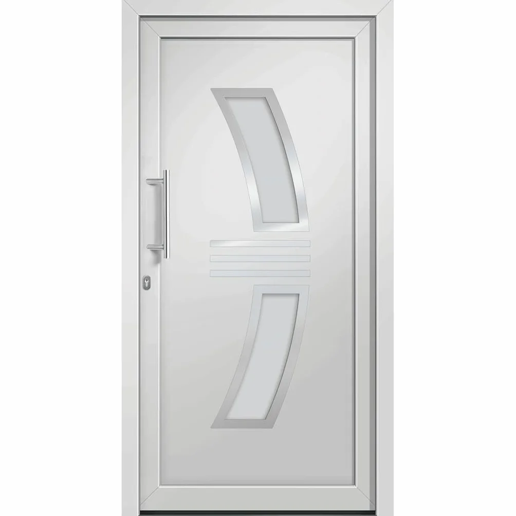 Drzwi wejściowe, białe, 88 x 200 cm, PCW, aluminium z izolacją cieplną, izolacja akustyczna, zawiasy 3D, 5 blokad głowicy grzybkowej, zamek cylindryczny do użytku na zewnątrz, drzwi