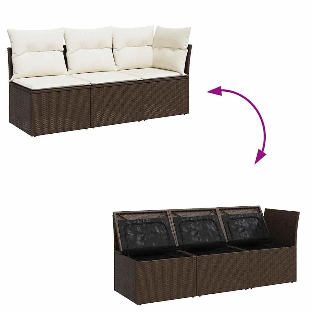vidaXL Sofa ogrodowa 3-osobowa brązowa polirattan kanapa siedzisko ogrodowe