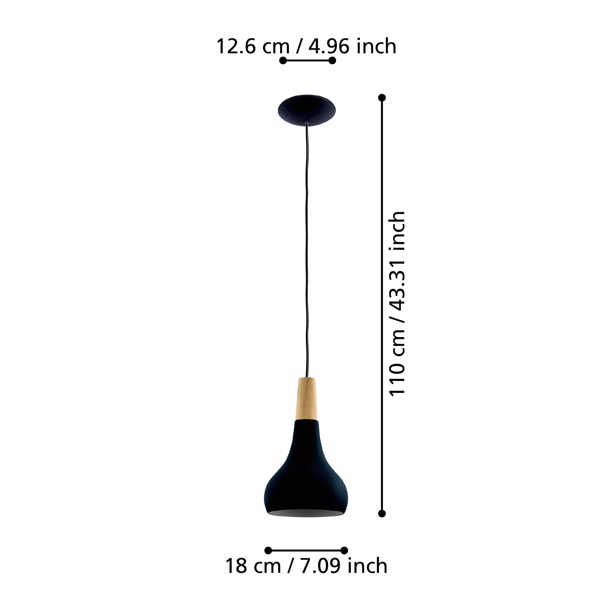 EGLO lampa wisząca Sabinar, lampka do salonu i jadalni | światło z metalu w kolorze czarnym i drewna w kolorze naturalnym, FSC100HB, oświetlenie wiszące, oprawka E27, Ø 18 cm