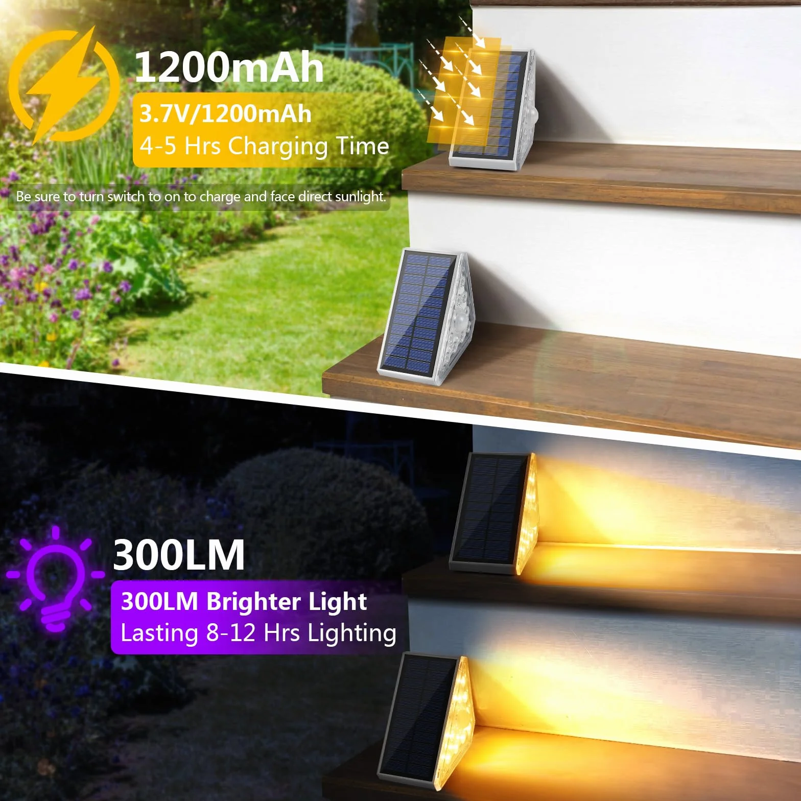 Czemo Solar Stair Lamp Solar Stair Light z czujnikiem 1200mAh IP67 Wodoodporne zewnętrzne oświetlenie schodowe LED 3000K Ciepła biel Oświetlenie schodowe do schodów, ogrodu, patio na zewnątrz, 4 szt.