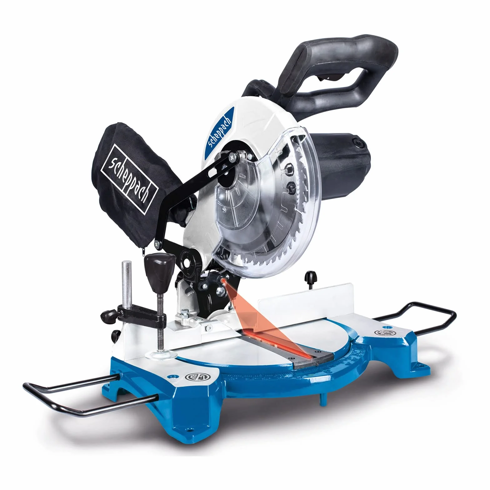 Scheppach Piła ukośna HM80L z laserem | wysokość cięcia 60 mm | szerokość cięcia 120 mm | 1500 W | brzeszczot Ø 210 mm / 24 Z | obrotowa głowica piły po obu stronach | piła ukośna | z nakładką