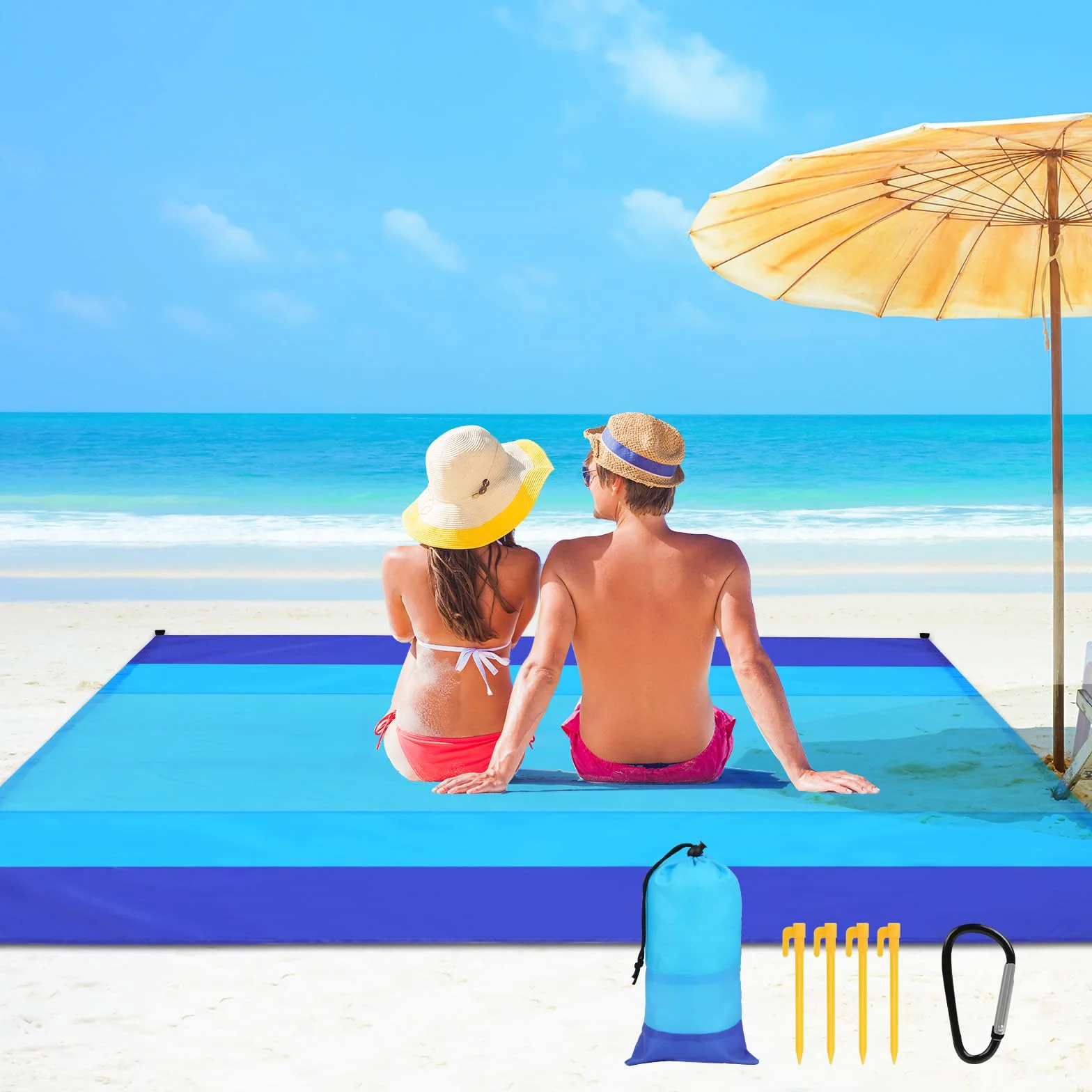 Ainiv Koc plażowy wodoodporny 210 x 200 cm duży ręcznik z torbą