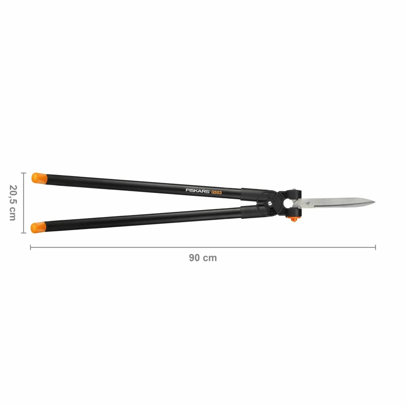 Fiskars Dźwigniowe nożyce do żywopłotu i trawy, Zasięg do 2,5 m, Czarno-pomarańczowe, PowerLever, GS53, 1001565