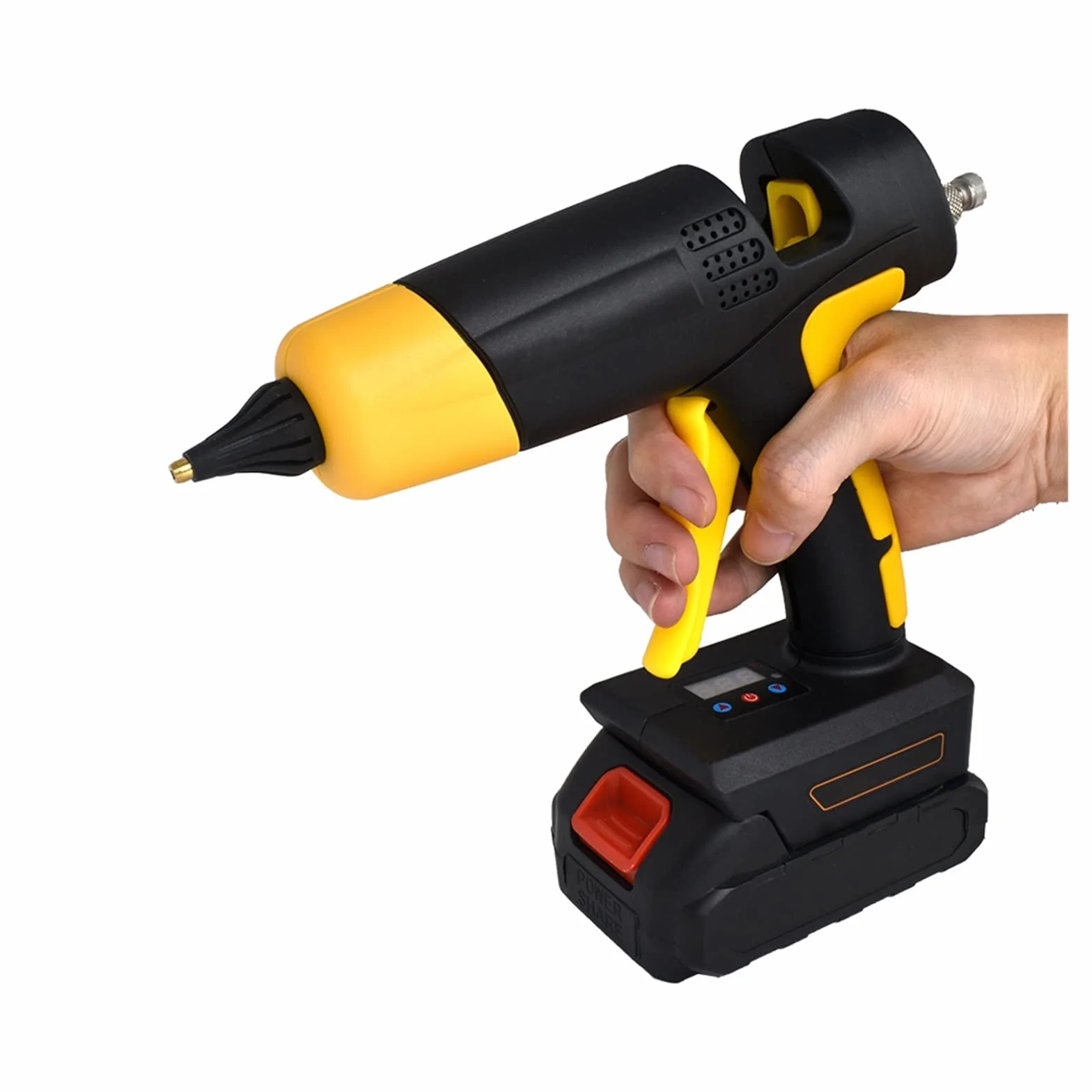 Pistolet do klejenia na gorąco do prac rzemieślnic Bezprzewodowy pistolet do klejenia na gorąco 120W 12V z cyfrowym wyświetlaczem kontrola temperatury Wymienna bateria i dysza Użyj sztyftów kleju 11mm