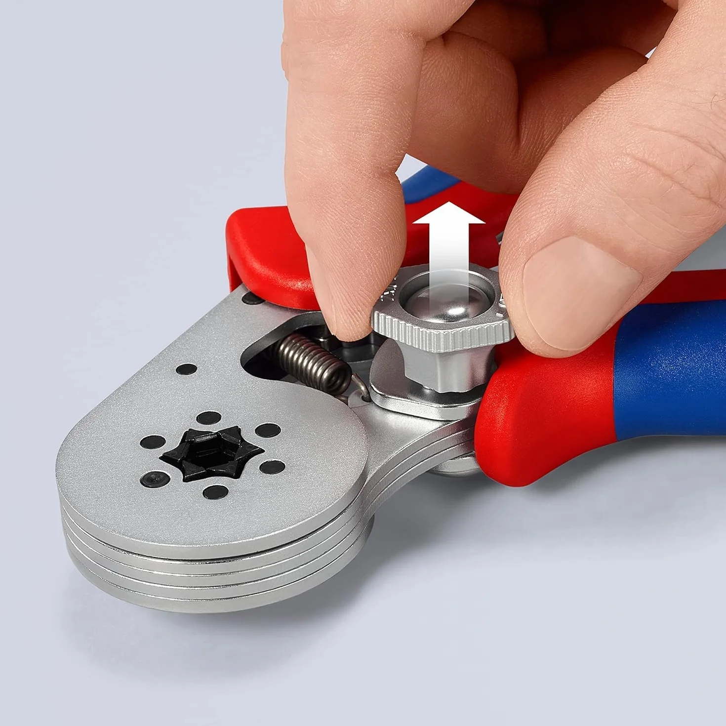 KNIPEX Samonastawne szczypce do zagniatania tulejek kablowych z ładowaniem bocznym chromowany z osłonkami wielokomponentowymi 180 mm, 97 55 14