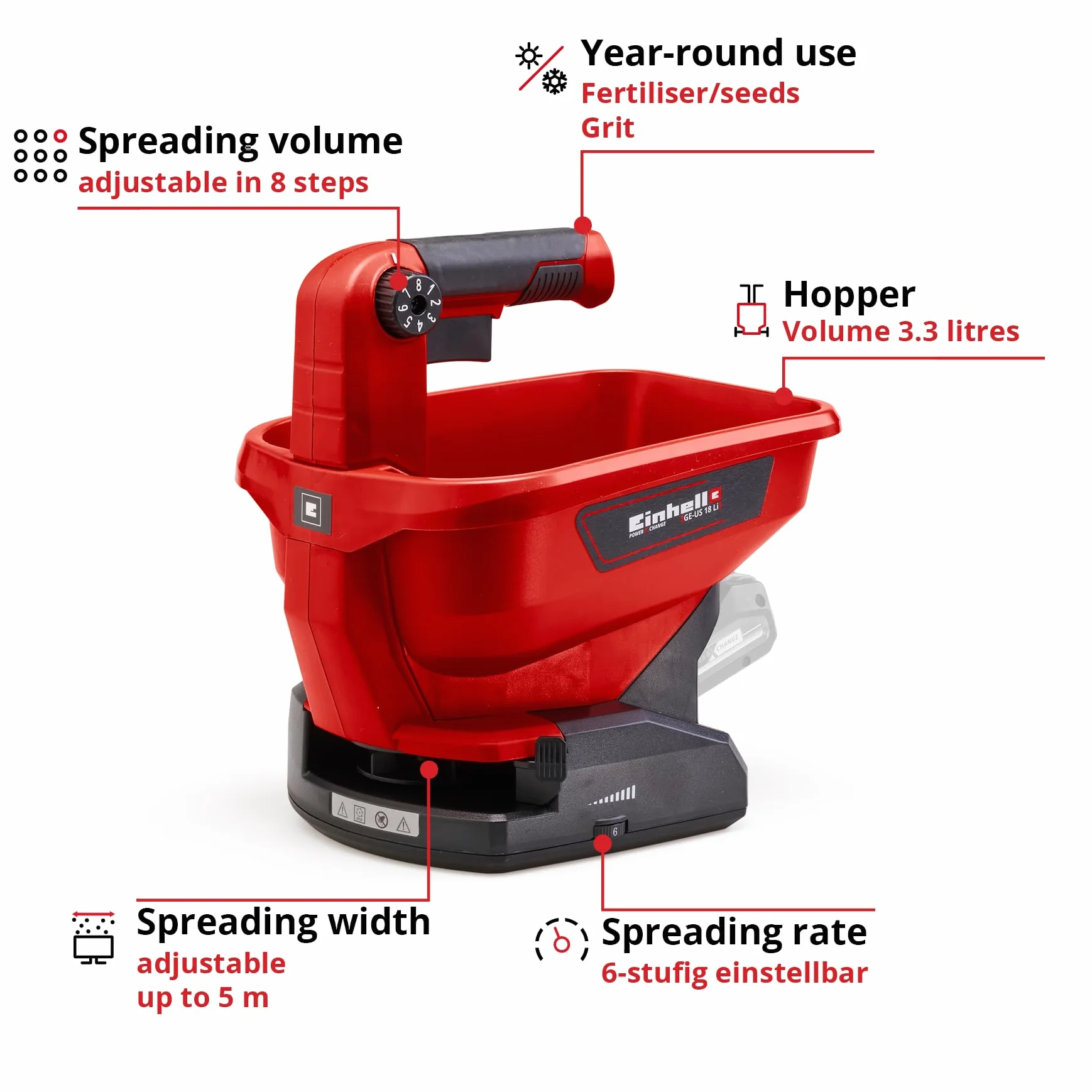 Einhell Ge-Us 18 Li-Solo Power X-Change Siewnik 3.3 litra Czerwony Czarny