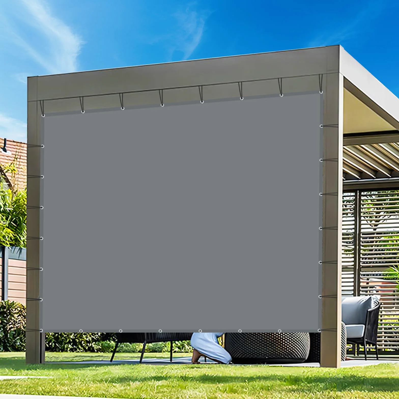 Żagiel przeciwsłoneczny, wodoszczelny, 2 x 5 m, ochrona przed promieniowaniem UV, z oczkami, ochrona przed słońcem i warunkami atmosferycznymi, materiał markizowy, żagiel na taras, balkon, do