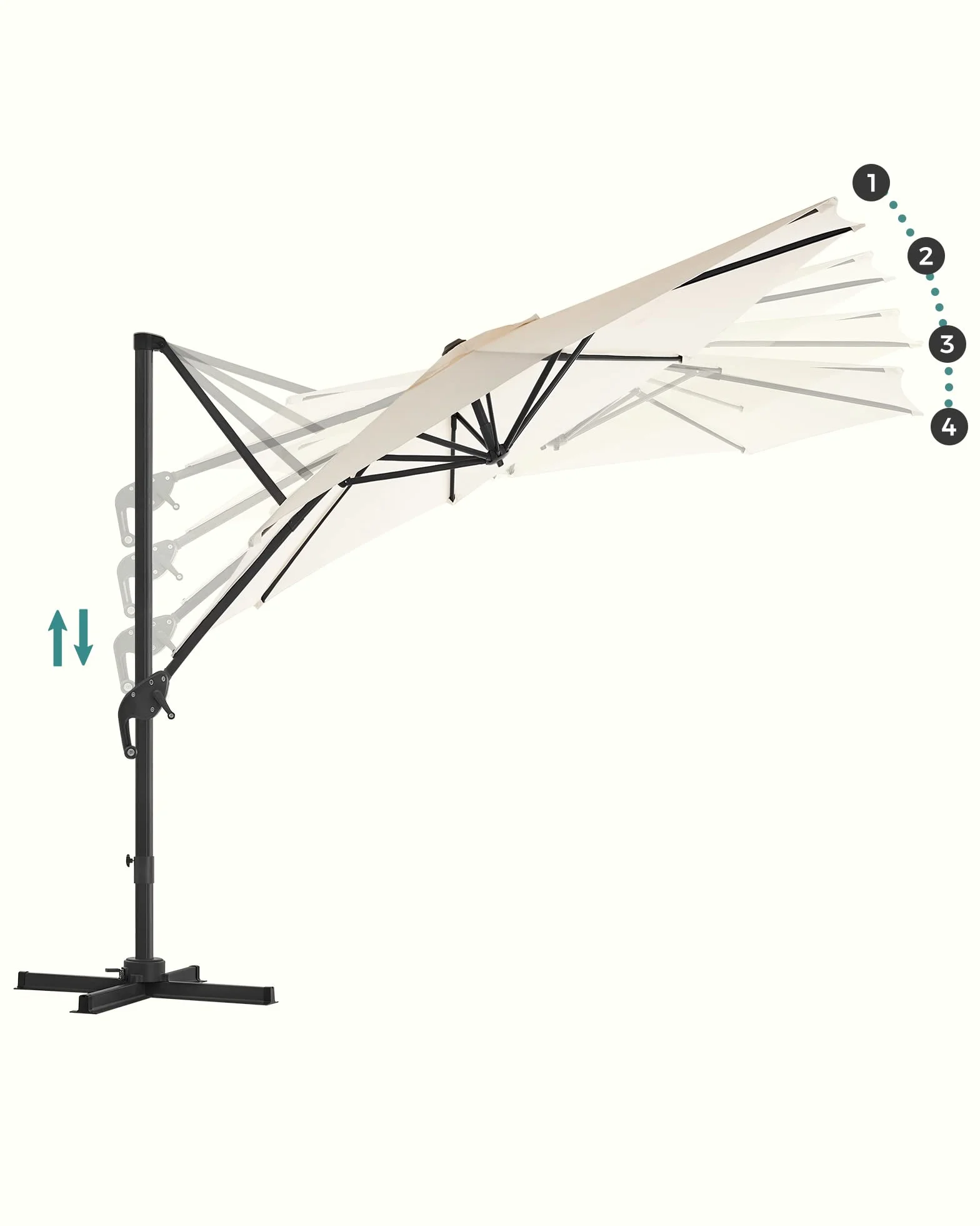 SONGMICS Traffic light parasol, parasol, obracany o 360°, parasol ogrodowy Ø 300 cm, ochrona UV do UPF 50+, regulowany kąt nachylenia, parasol ogrodowy, z korbą i stojakiem, beżowy GPU35BR