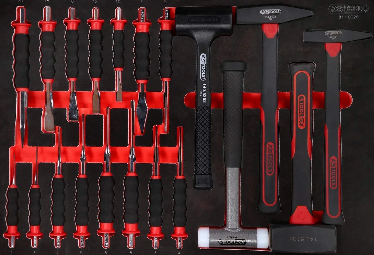 KS Tools 811.0020 Zestaw młotków i dłut we wkładce piankowej, 20-szt.