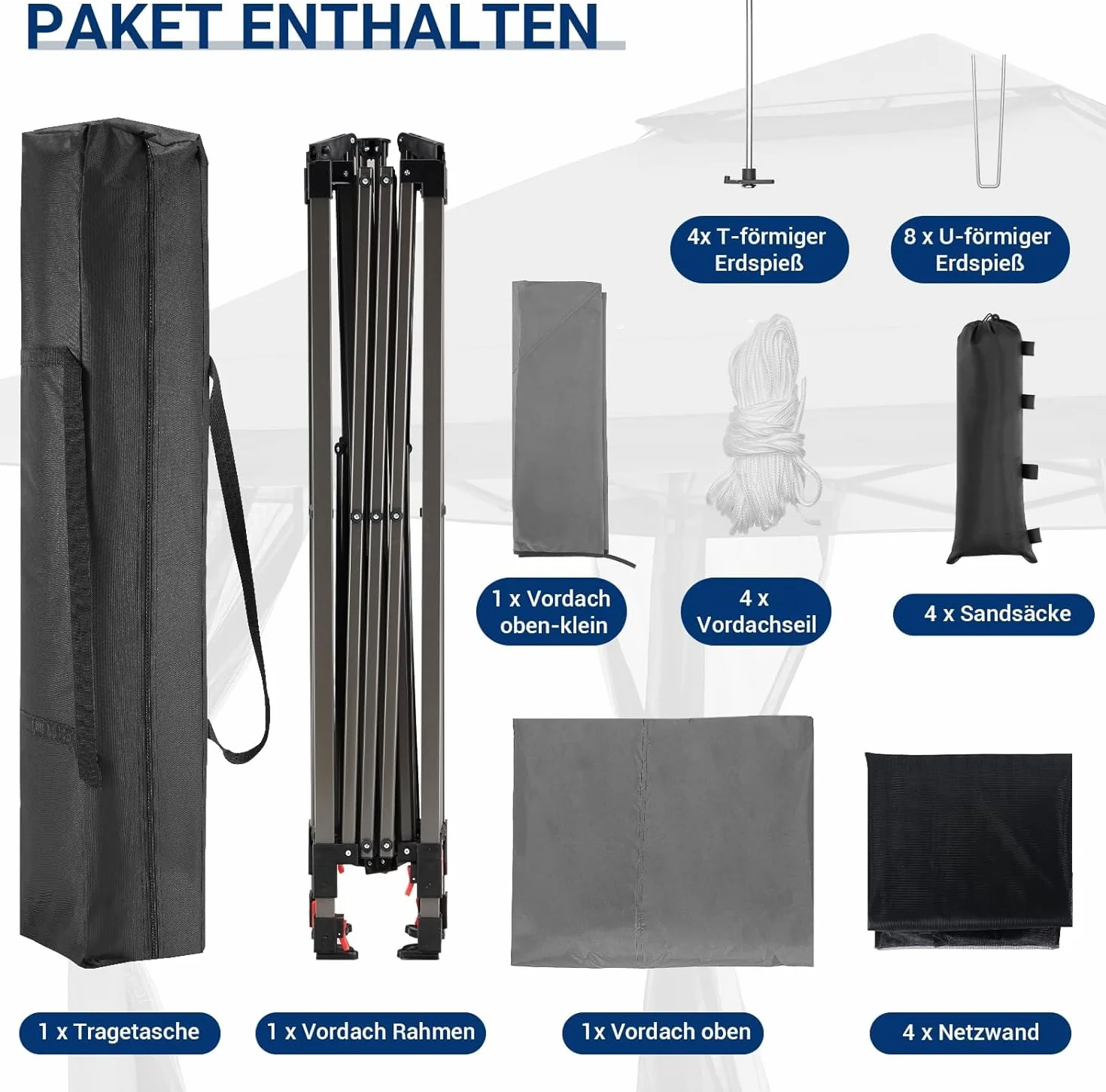 UDPATIO Pawilon składany 3,3 x 3,3 m, namiot Instant Patio Gazebo, wodoszczelny, stabilny, z podwójnym dachem, moskitierą i 4 workami na piasek, metalowe podpory, pawilon ogrodowy na taras, do ogrodu,