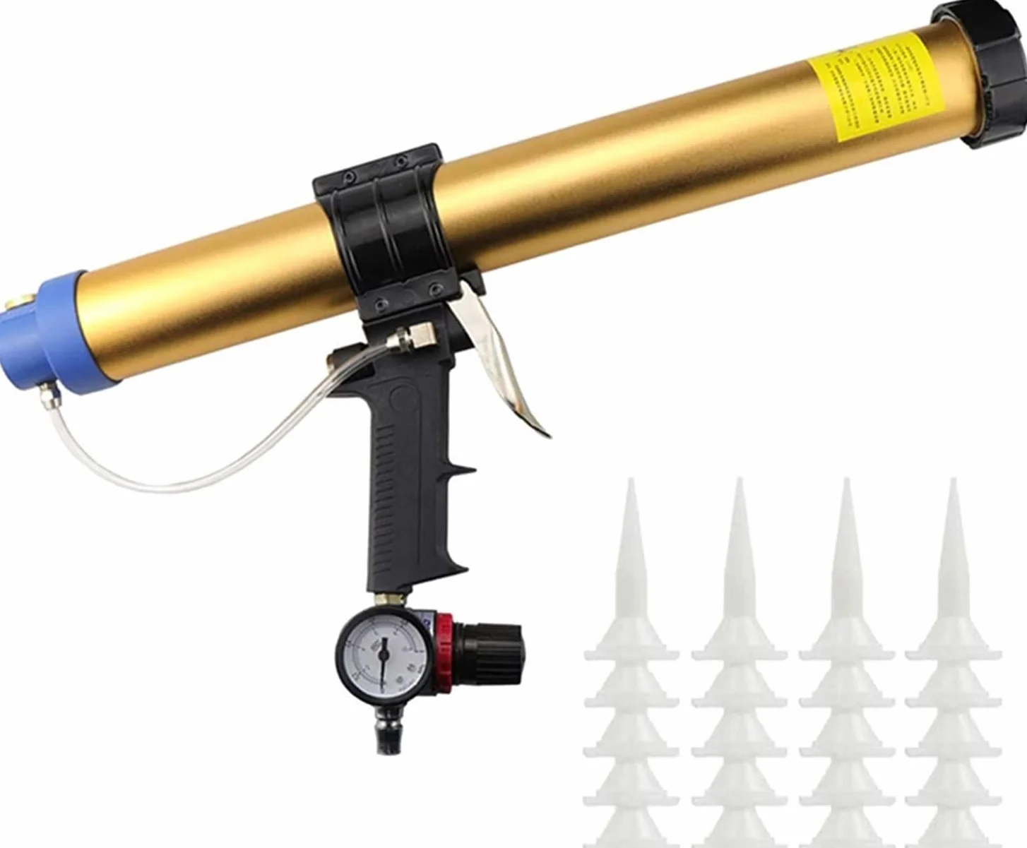 Pneumatyczny pistolet do klejenia/uszczelniania szkła o pojemności 600 ml, pistolet do silikonu uszczelniającego, automatyczny pistolet do klejenia płytek z regulowanym ciśnieniem i niskim poziomem