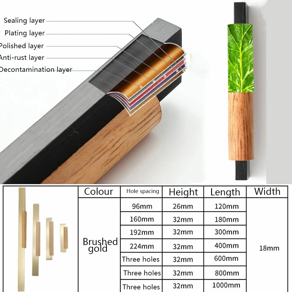 2 sztuki naturalnych drewnianych uchwytów, podstawa bukowa z litego aluminium, złota, regały na książki, uchwyty do szuflady, szafy, szafki na buty, komody, stolika nocnego (długość 1000 mm)