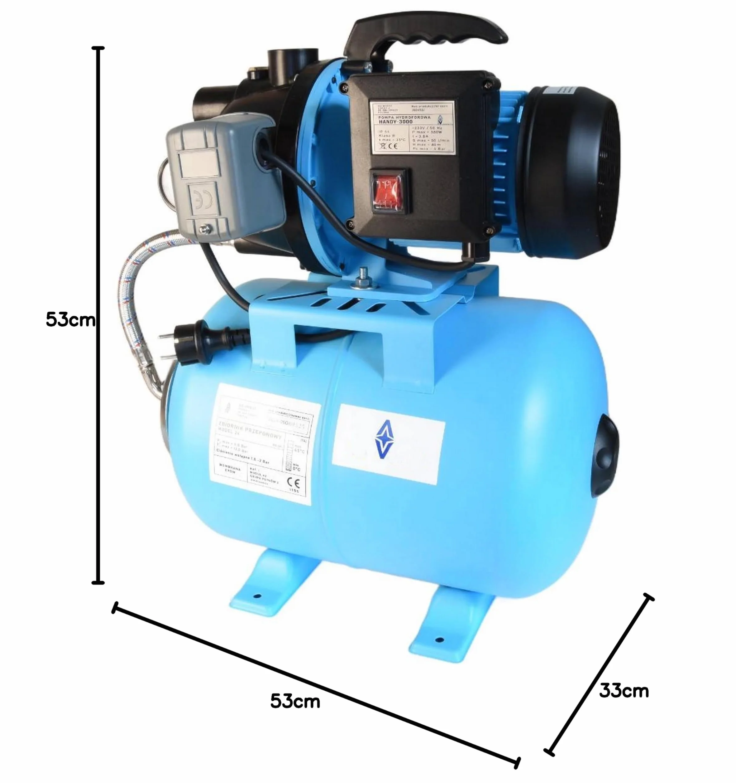 Hydrofor do Wody 24L ZESTAW HYDROFOROWY Pompa HANDY 3000 550W 3000l/h 40m