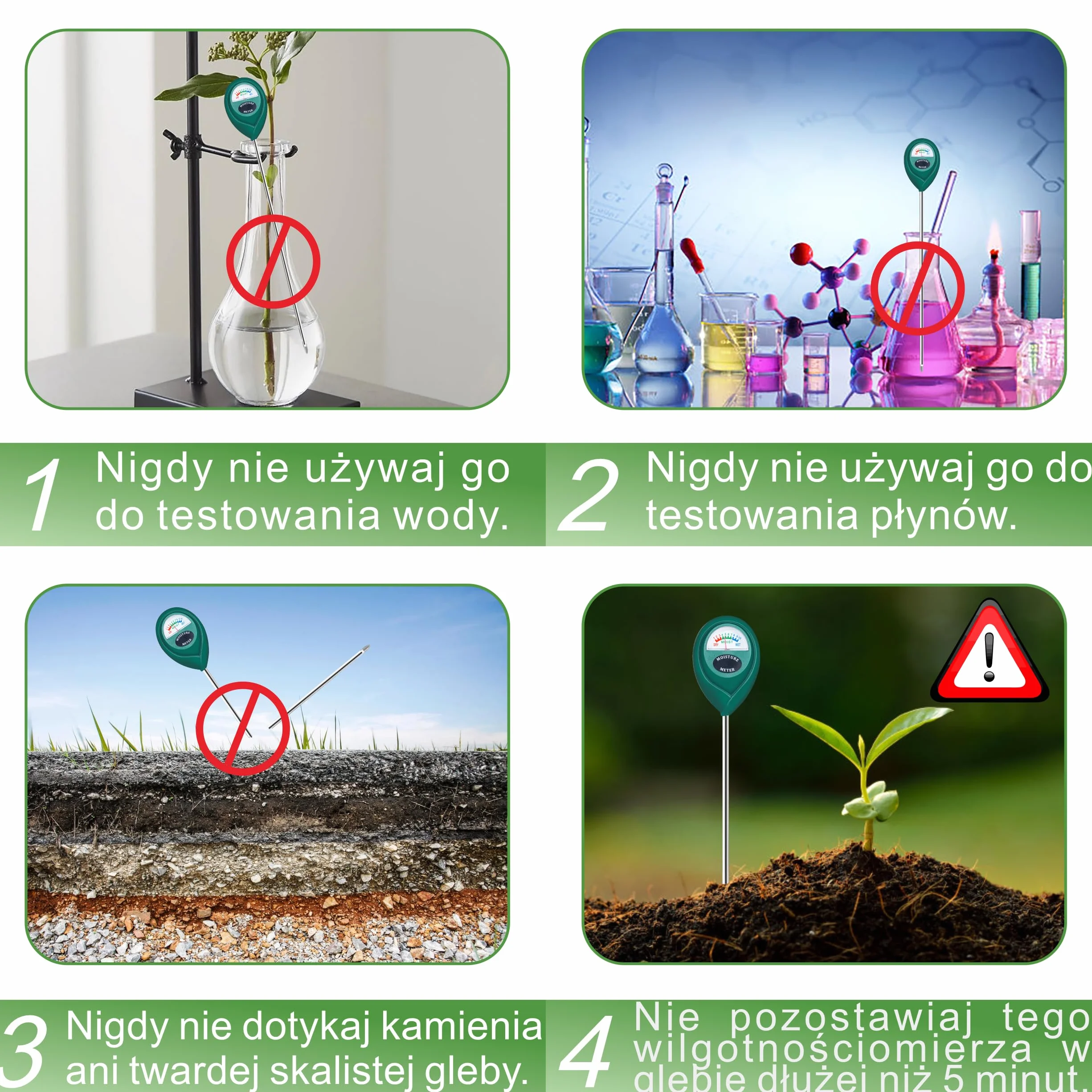 Higrometr do gleby, miernik wilgotności, długa sonda, tester ogrodniczy, bez baterii