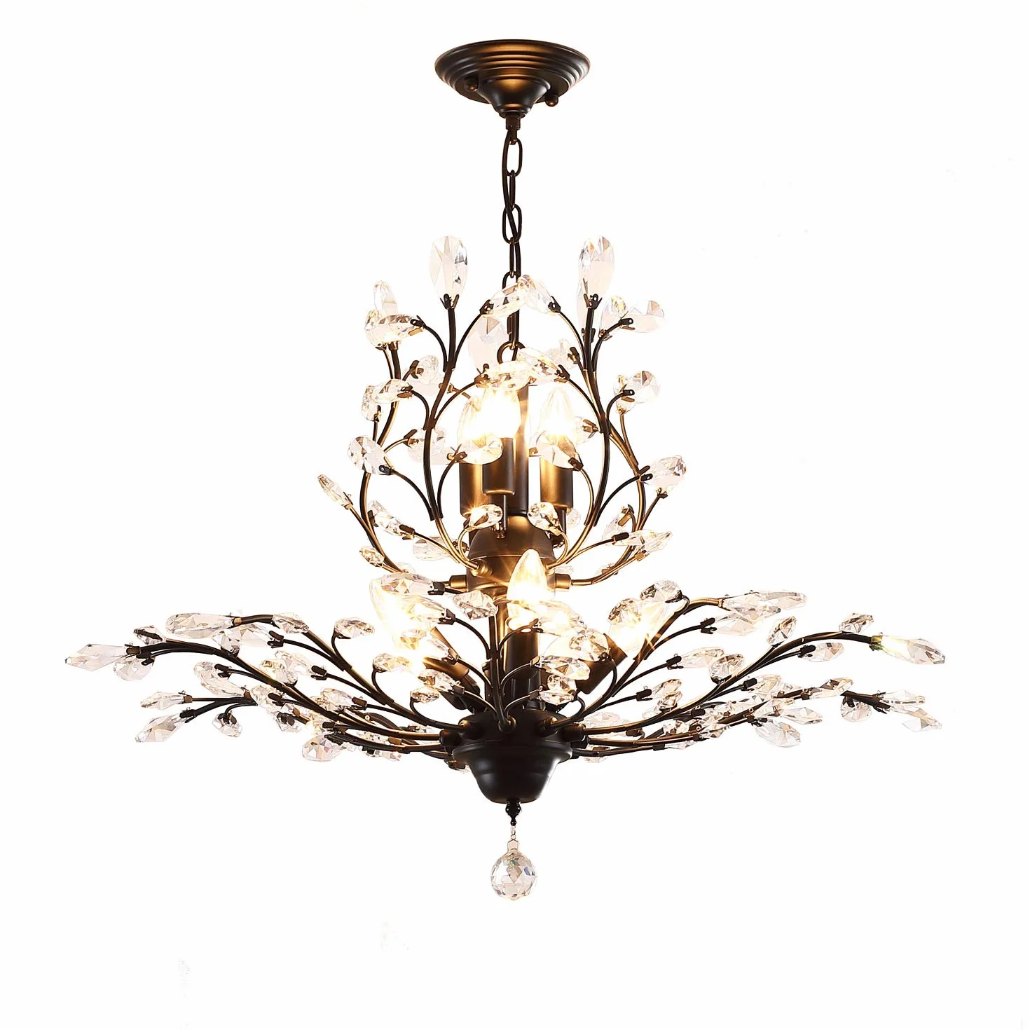 Garwarm 8 świateł vintage kryształowe żyrandole lampy sufitowe LED światło kryształowe wiszące oświetlenie sufitowe oprawy oświetleniowe żyrandole oświetlenie do salonu sypialni restauracji ganku żyrandol (czarny)