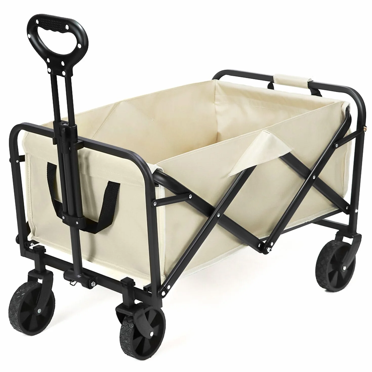 QWORK® Składany wózek ręczny na kemping, wózek plażowy, wózek transportowy z regulowanym uchwytem i boczną kieszenią, obciążenie do 80 kg