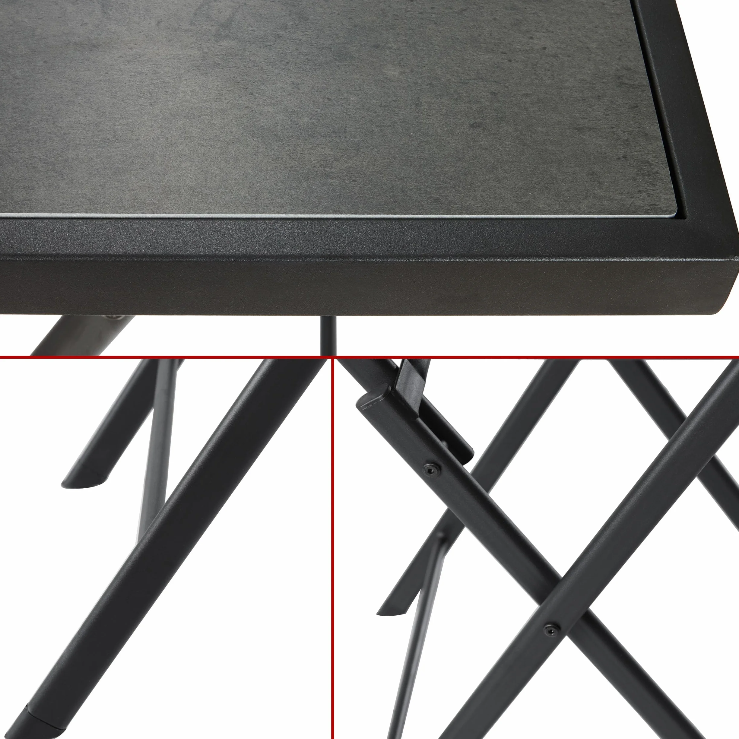 BRUBAKER Stół ogrodowy Bergamo – 58 x 58 cm, odporny na warunki atmosferyczne, metalowy stolik pomocniczy, składany, prostokątny stół kempingowy o wyglądzie kamienia, składany stół na balkon, taras –