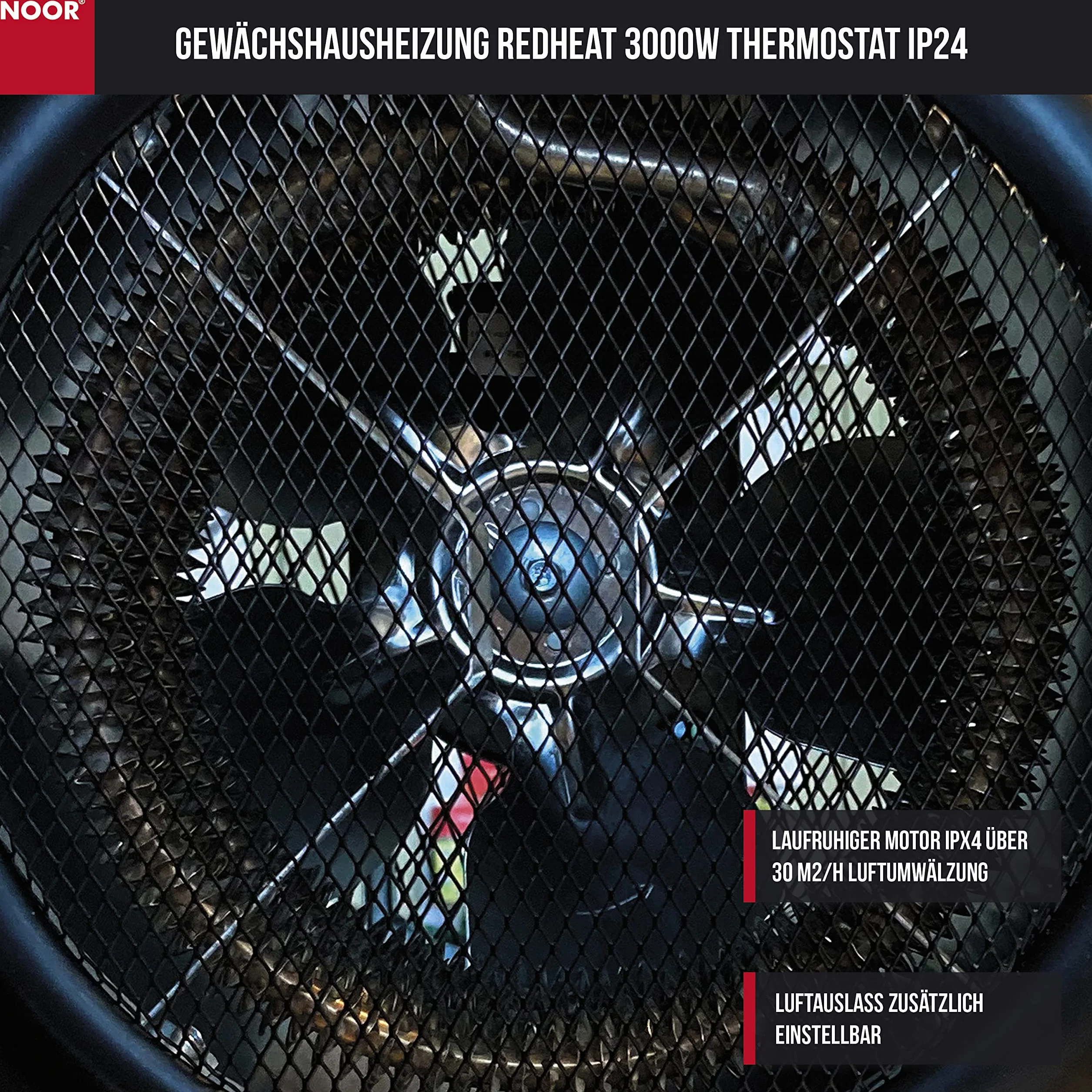 NOOR Ogrzewanie szklarniowe Red Heat 3000 W IP24 do 30 m² z czujnikiem mrozu