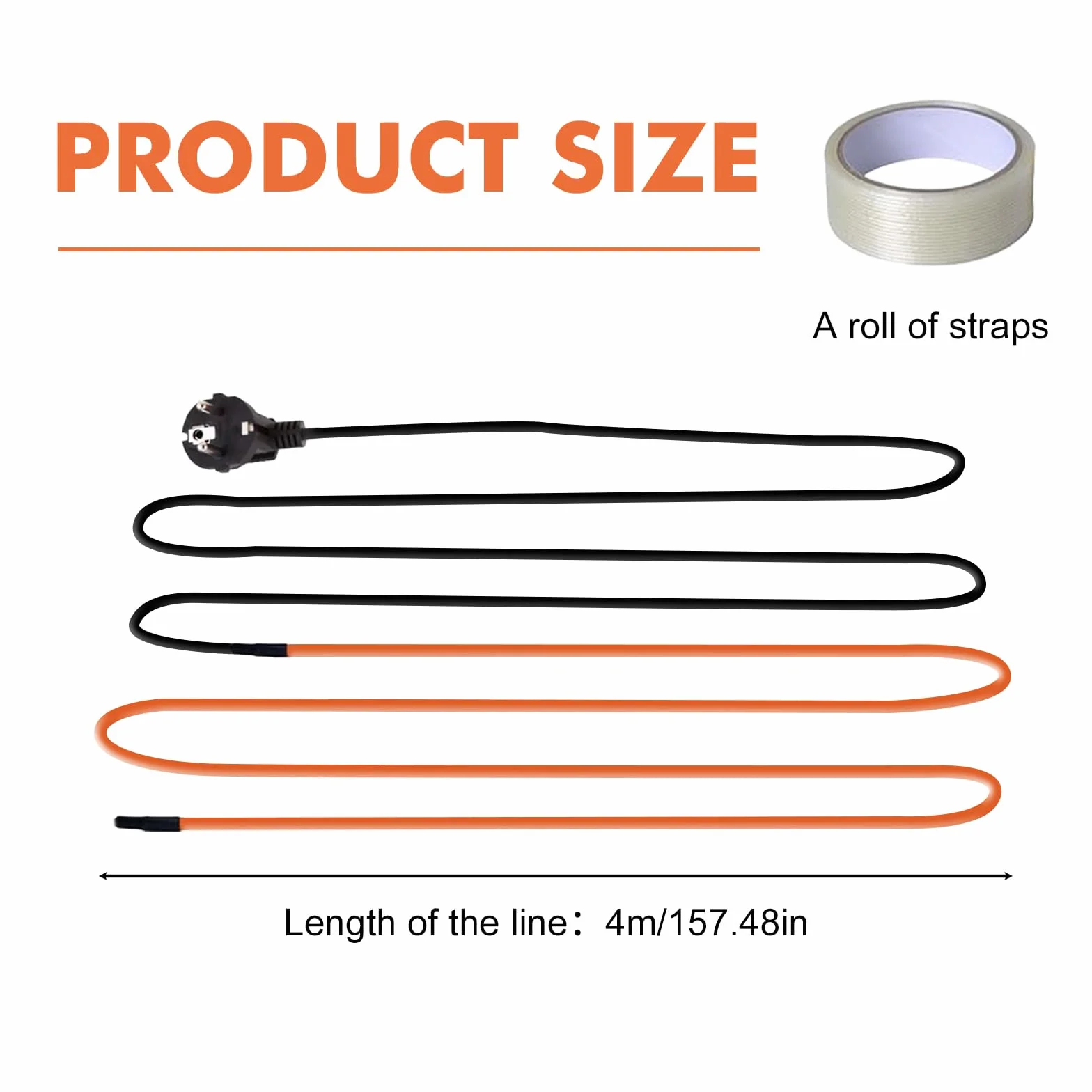 4M kabel grzewczy chroniący przed zamarzaniem, samoregulujący się rurowy kabel grzewczy, ochrona przed zamarzaniem, rura grzewcza z wtyczką ze stykiem ochronnym, samoregulujący kabel grzejny do rur