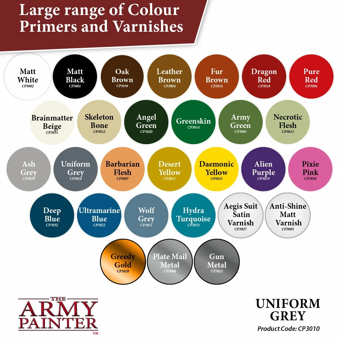 The Army Painter Colour Primer Uniform Grey, 400 mL akrylowy spray podkładowy, farba w sprayu do grundowania figurek, modelowania figurek do gier fabularnych, planszowych i bitewnych