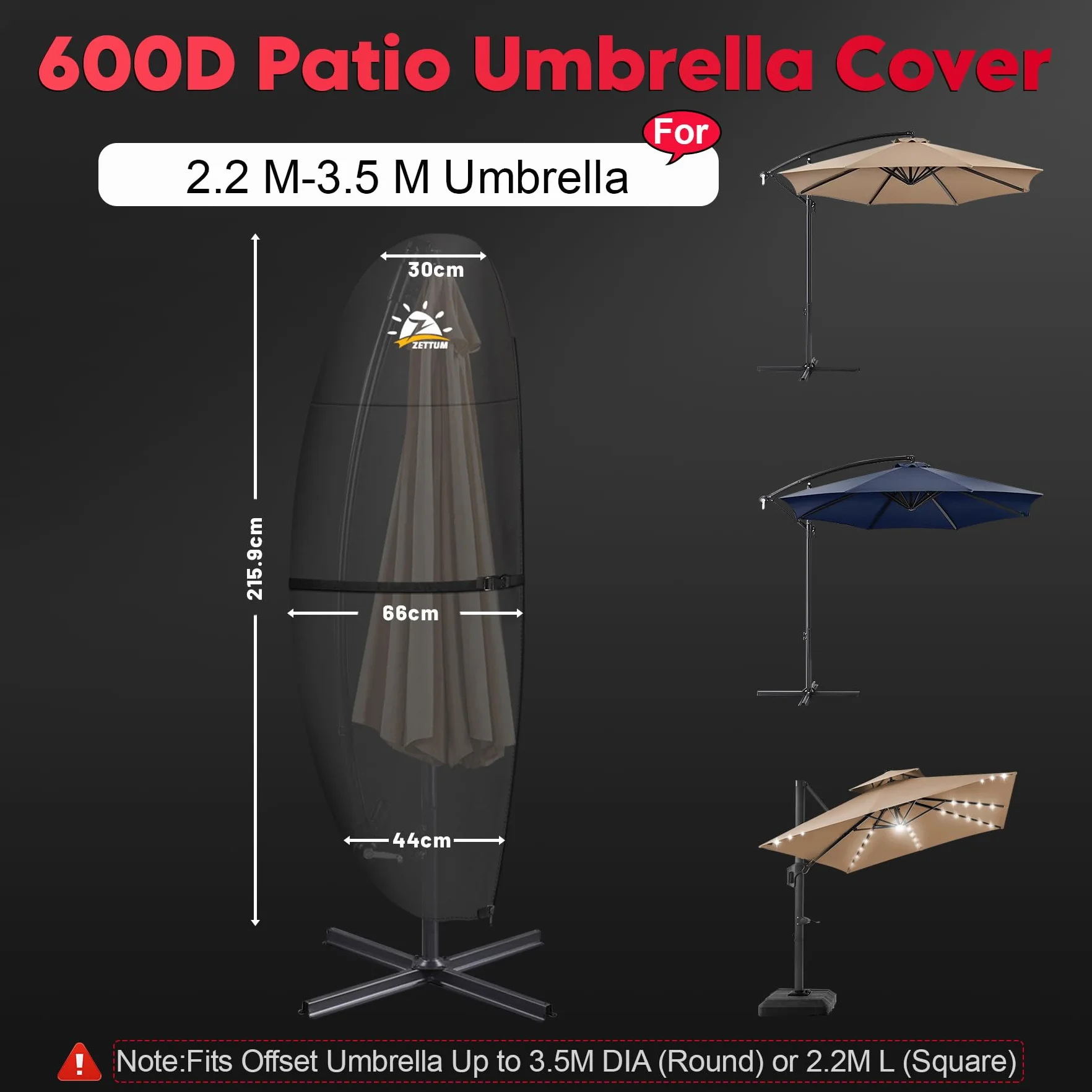 Zettum Pokrowce na parasole ogrodowe 600D wodoodporny 215x30x66/44cm