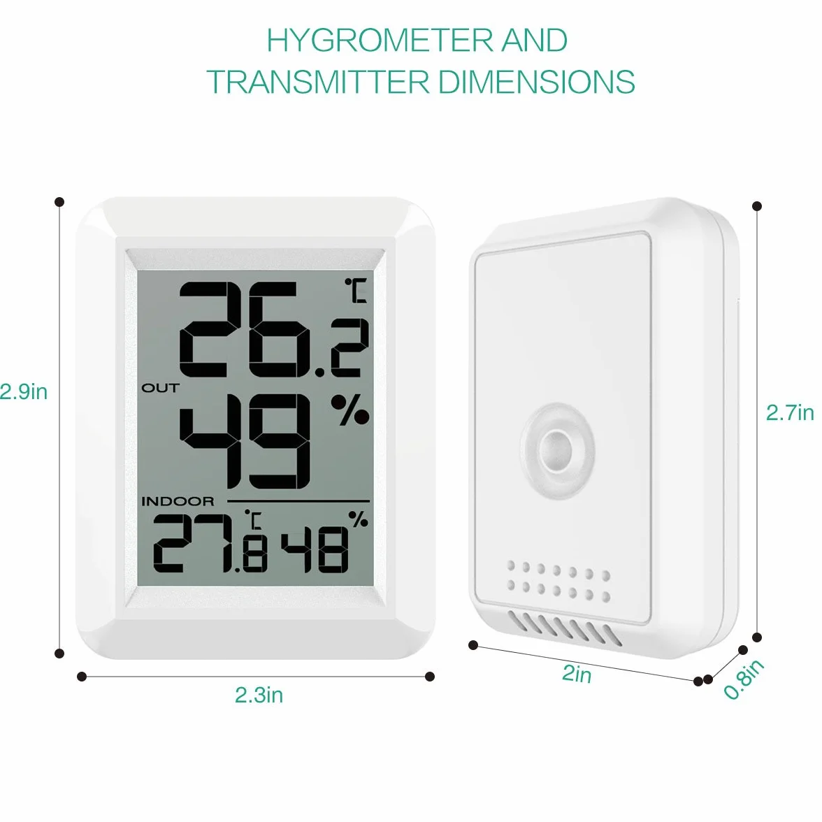 ORIA Termometr i higrometrum cyfrowy do internego i eksternego użytku, monitor wilgotności powietrza, termohigrometr z czujnikiem zewnętrznym, duży wyświetlacze LCD, przełącznik ℃/℉