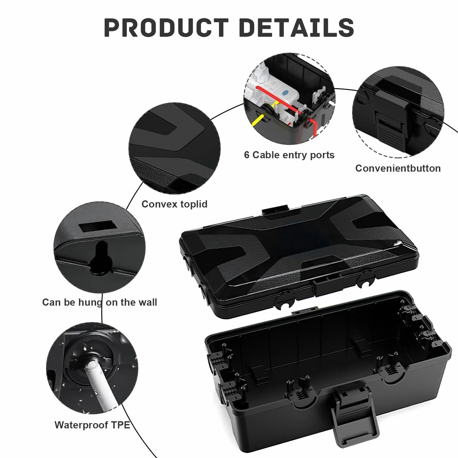Kabelbox Schwarz Outdoor wodoszczelna, Wodoszczelna skrzynka na wtyczki, Skrzynka elektryczna do użytku zewnętrznego, Osłona na wtyczki – skrzynka na kable elektryczne, Chroni przedłużacze.