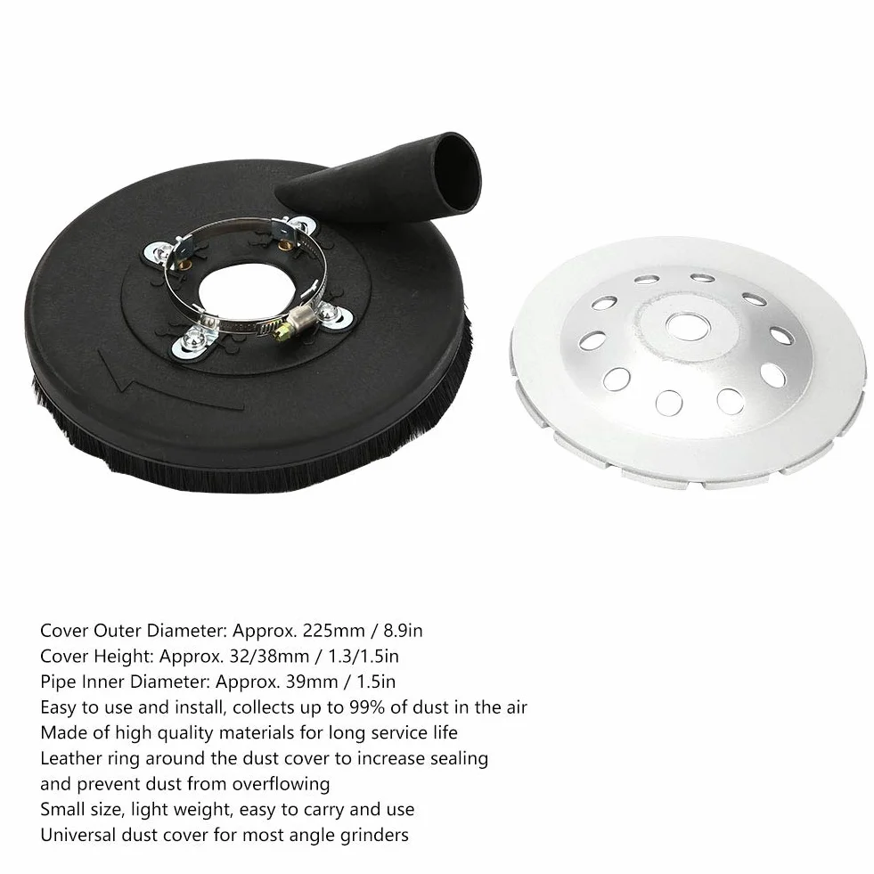 Osłona przeciwpyłowa PolyGen 180 mm z dołączoną tarczą szlifierską 180 mm, regulowany zacisk 48–76 mm, akcesoria do szlifierek kątowych do bezpyłowej pracy na podłogach betonowych
