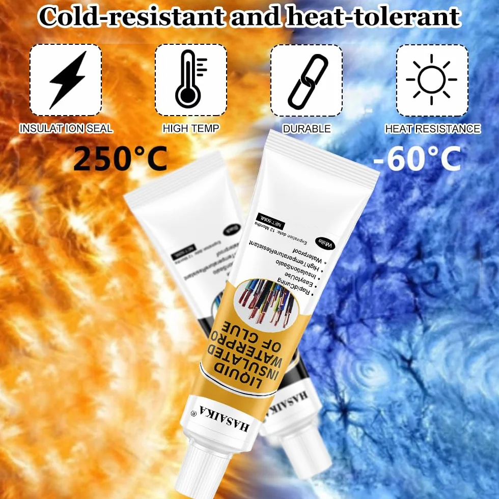 Liquid Electrical Tape, Wodoodporna i szybkoschnąca taśma izolacyjna, odpowiednia do wszystkich rodzajów kabli i urządzeń elektrycznych (50 ml czarna + 50 ml biała)