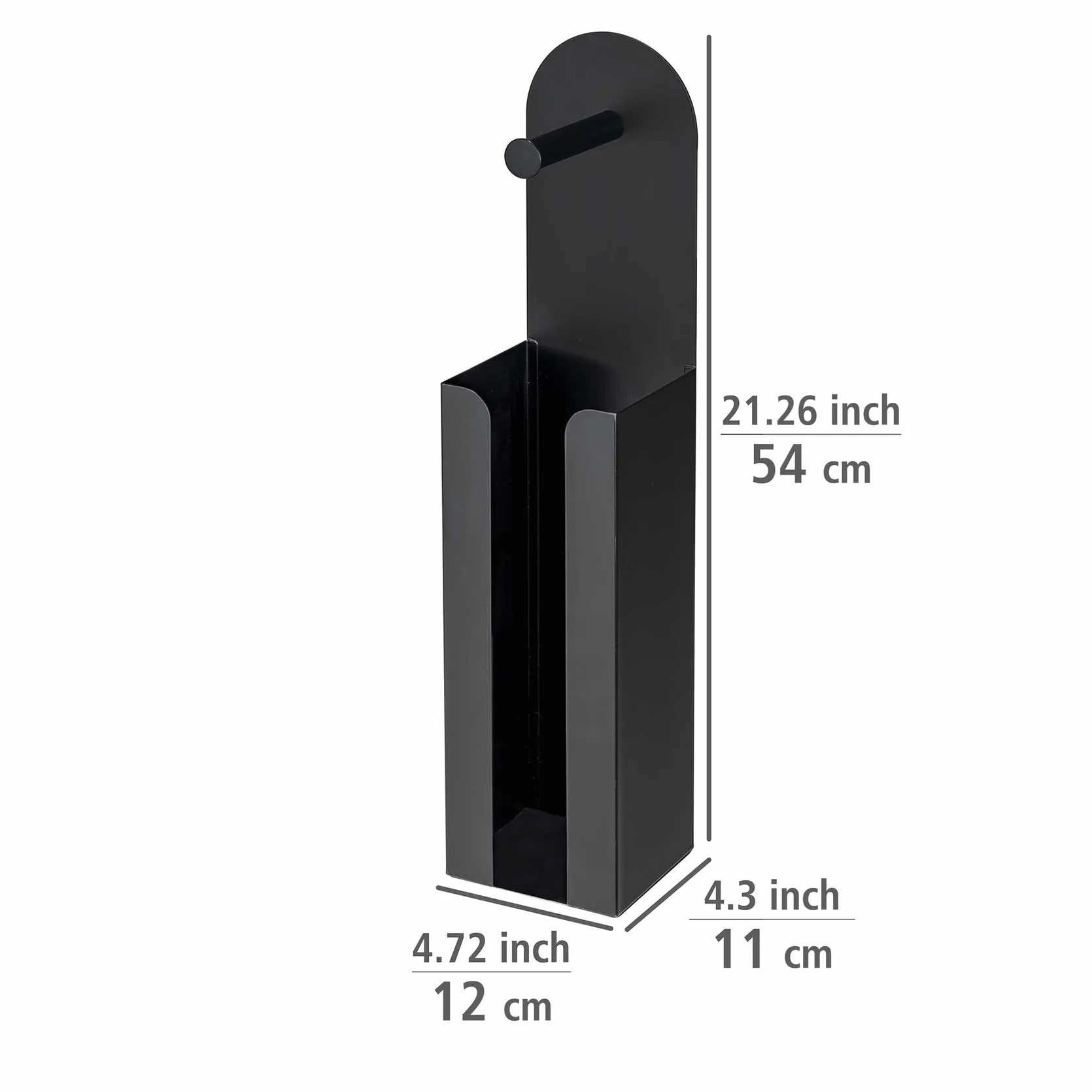 WENKO Uchwyt na papier toaletowy 2 w 1 model Agira, wolnostojący lub do klejenia, miejsce na 3 zapasowe rolki, stal lakierowana na matowo, 12 x 54 x 11 cm, czarny