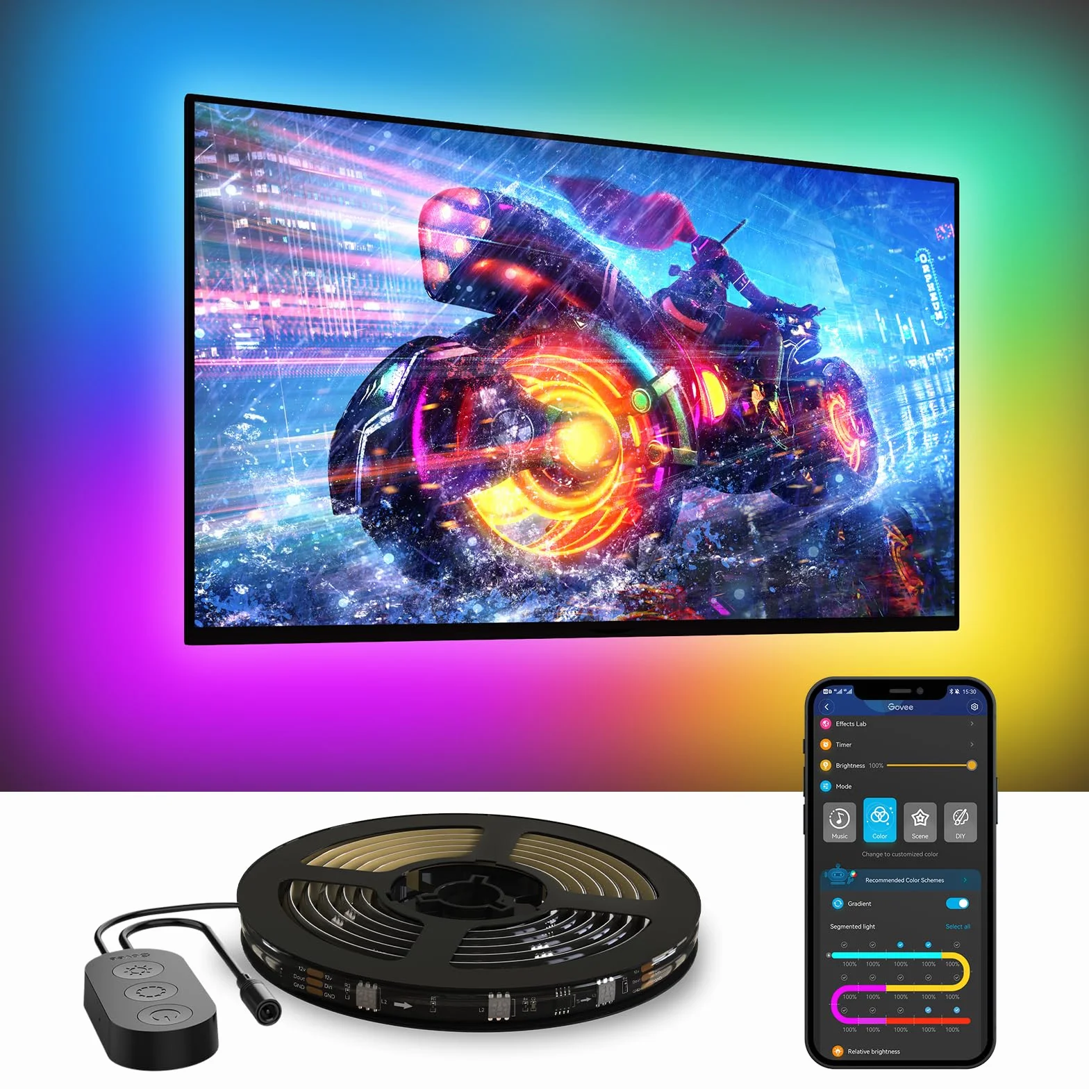 Govee Podświetlenie LED Telewizora, Taśma LED RGBIC do Telewizorów 55-65 cali, Inteligentna Taśma LED 3,8 M Ze sterowaniem Bluetooth i Wi-Fi, Współpracuje z Alexą, Synchronizacja Muzyki