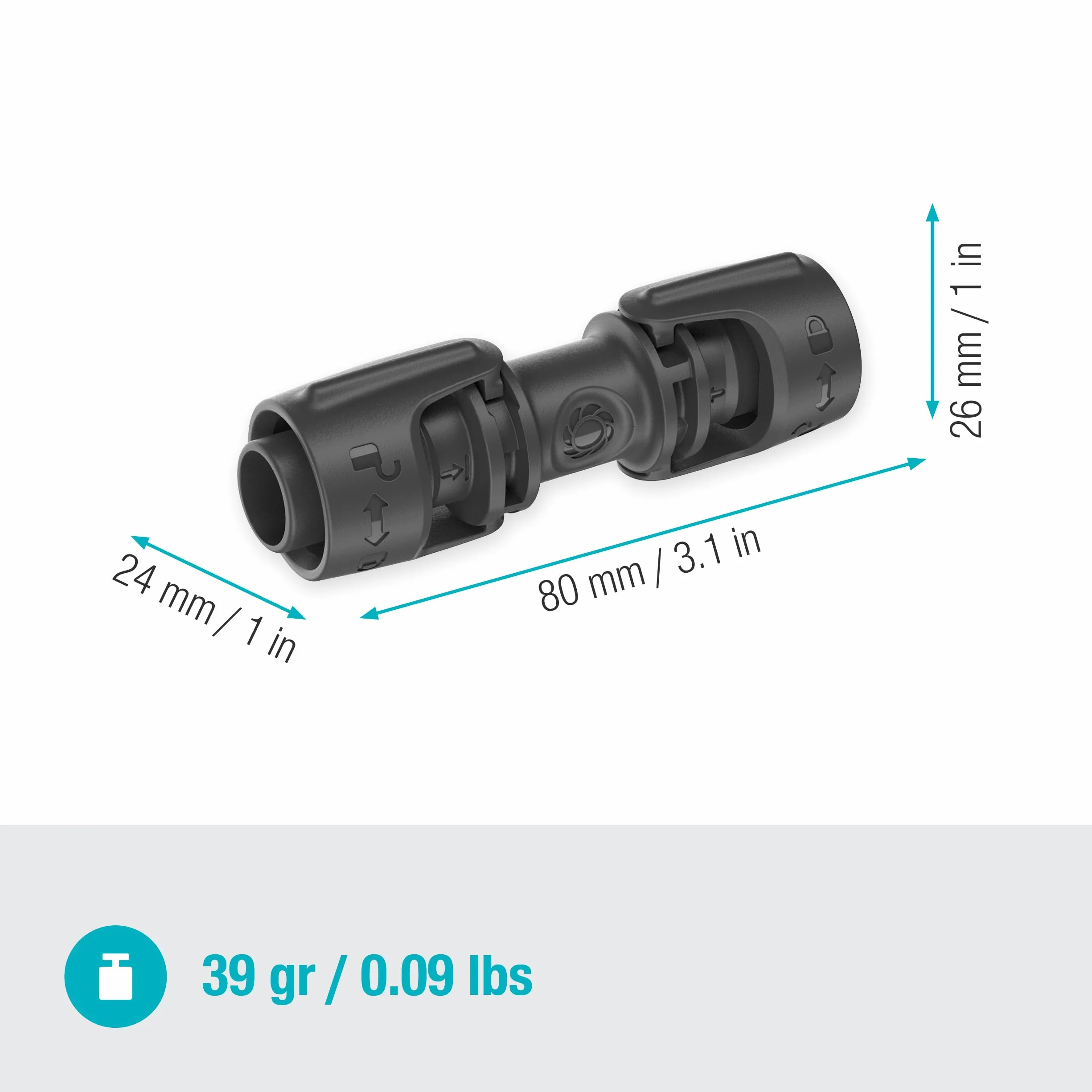 Gardena System Micro-Drip łącznik 13 mm (1/2 cala): Element połączeniowy do przedłużania rur instalacyjnych i rur kroplujących, 13 mm (1/2 cala), możliwość ponownego użycia (13203-20)