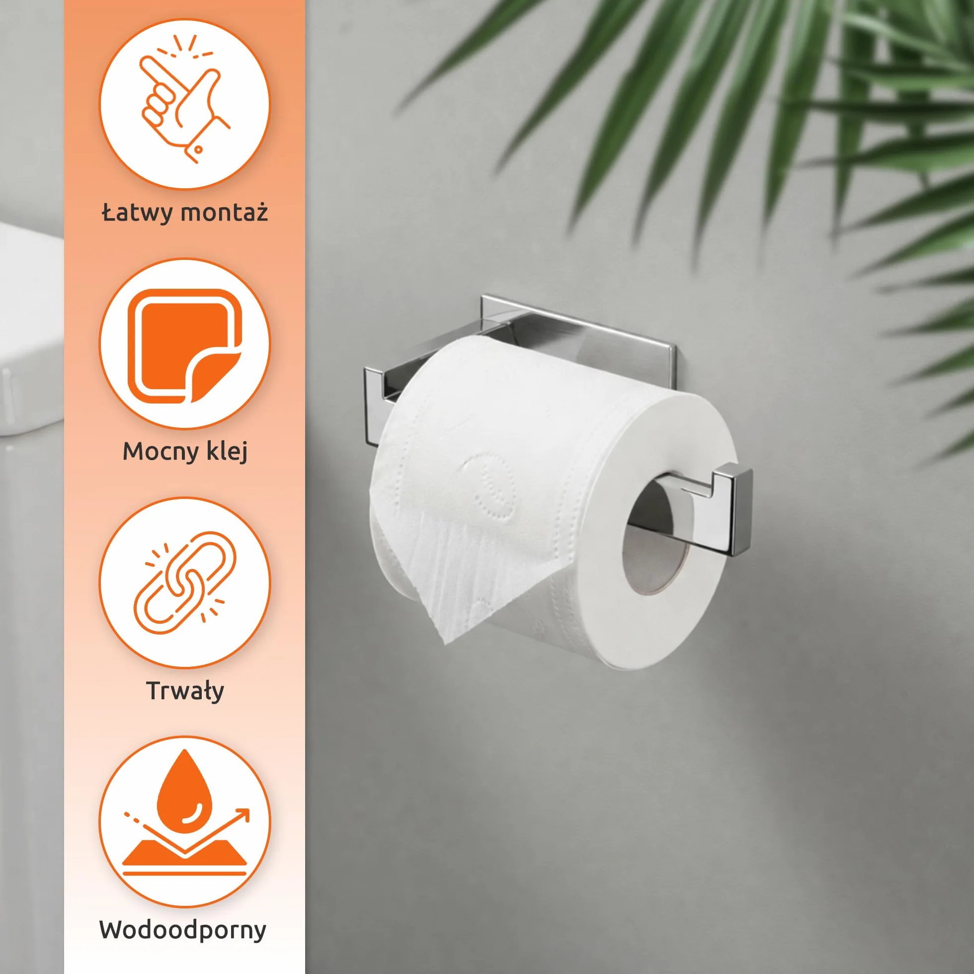 ECENCE Uchwyt na papier toaletowy bez Wiercenia samoprzylepny stali nierdzewnej 304 + Materiał montażowy, Uchwyt na rolkę papieru toaletowego łazienki, chrom