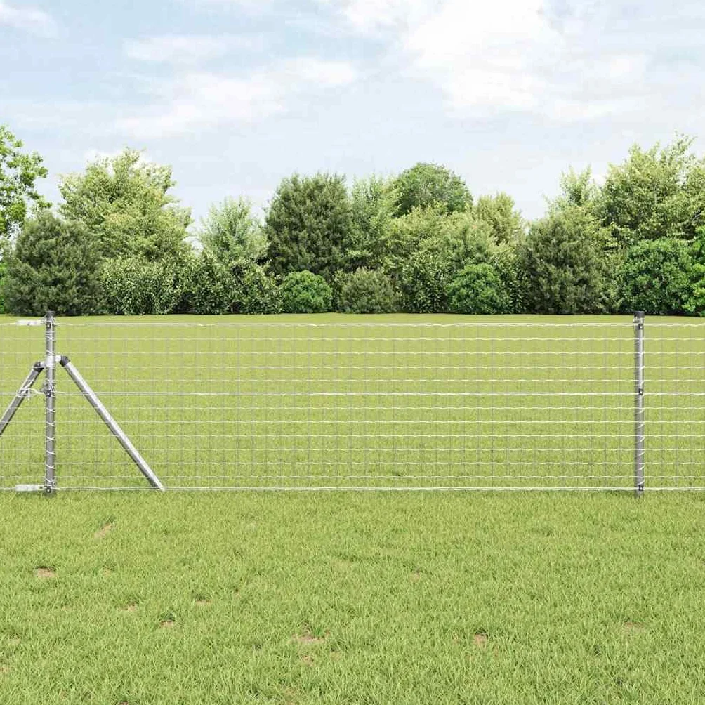 Betonowe słupki ogrodzeniowe ze stali malowanej proszkowo, 7 sztuk, srebrne, do ogrodu i na taras, 3,2 x 120 cm, z zaślepkami i akcesoriami napinającymi, odporne na warunki atmosferyczne