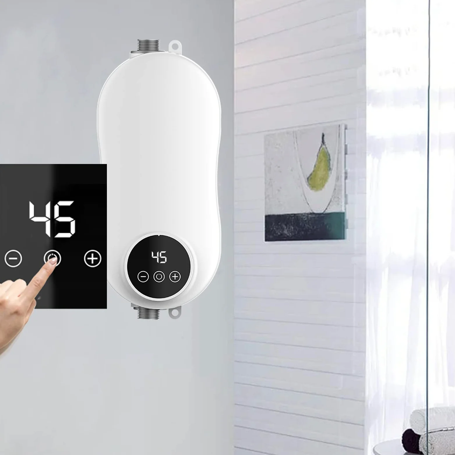 Mini podgrzewacz wody, 5500 W, elektryczny podgrzewacz wody, natychmiastowy bezzbiornikowy, elektryczny podgrzewacz wody z wyświetlaczem LED do mycia kuchni i łazienki (A2)