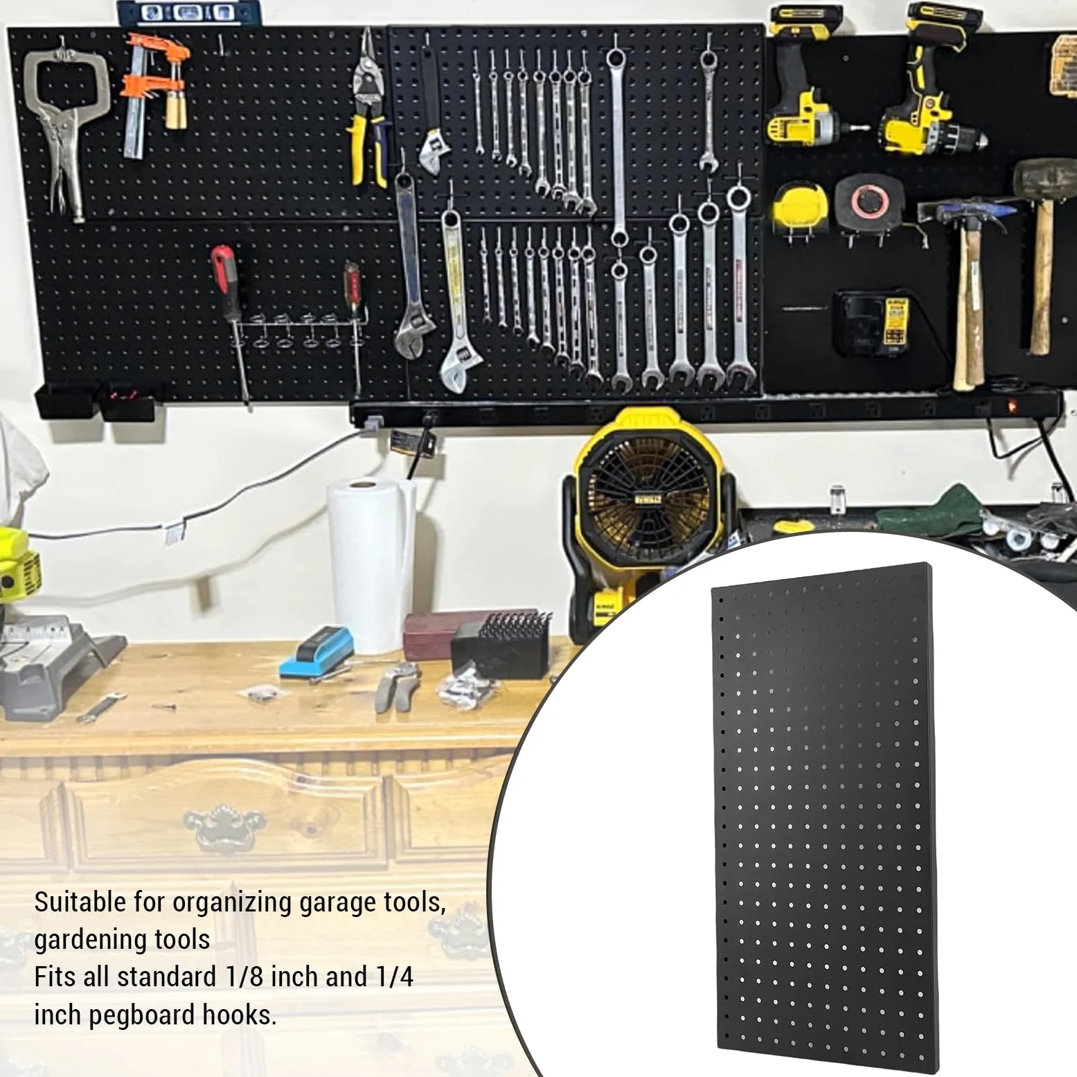 Asixxsix 3PCS Metal Pegboard Panele, 24x12 Cala Modułowe Tablice Narzędziowe Peg Board, Metalowe Panele ścienne Pegboard, System Magazynowania Narzędzi na Narzędziu Czarnego Pegboardu