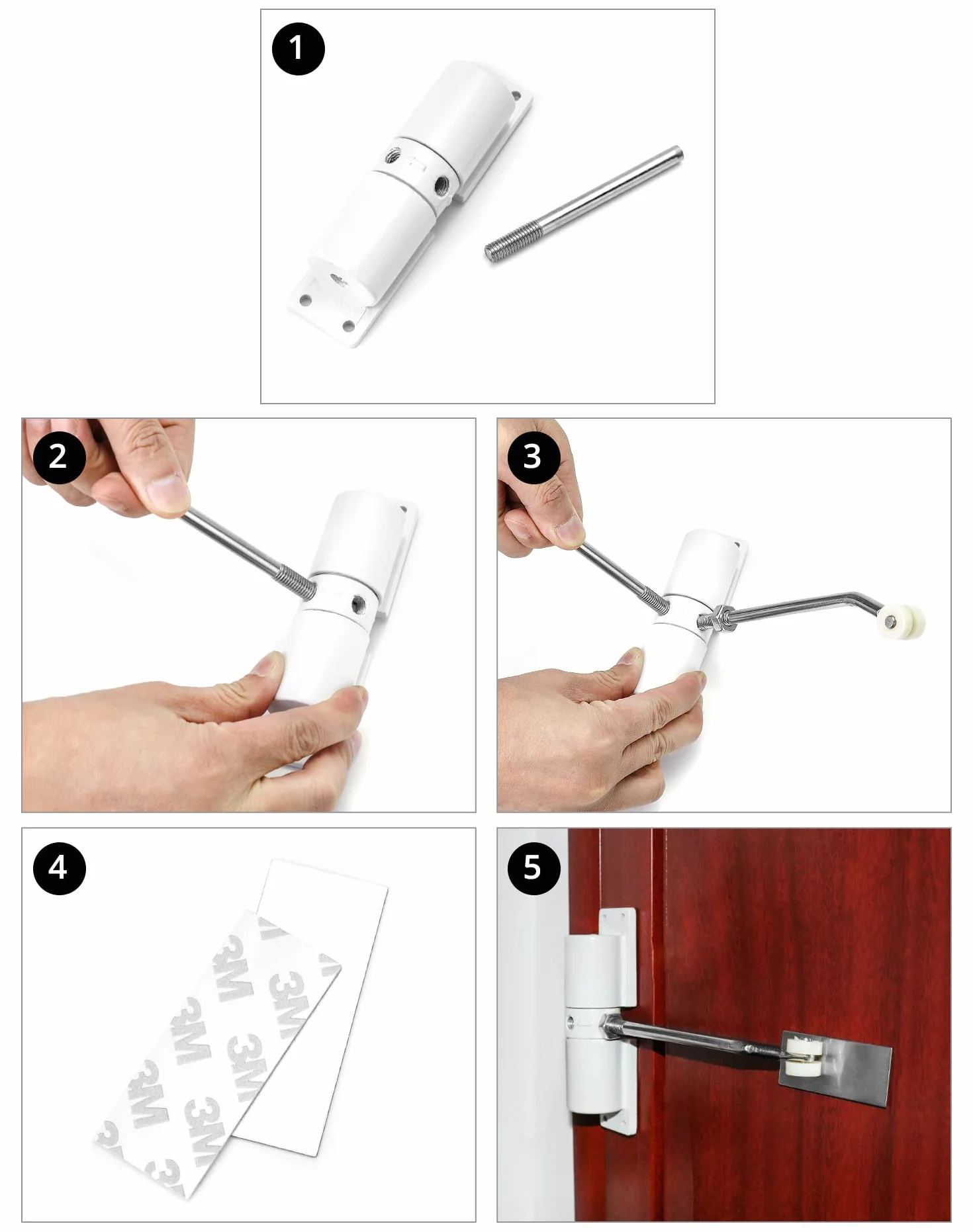 QWORK® Automatyczne zamykanie drzwi, zamykanie drzwi sprężynowych, stop aluminium, do drzwi rodzinnych, drzwi drewniane, maksymalna szerokość drzwi 1000 mm, czarny