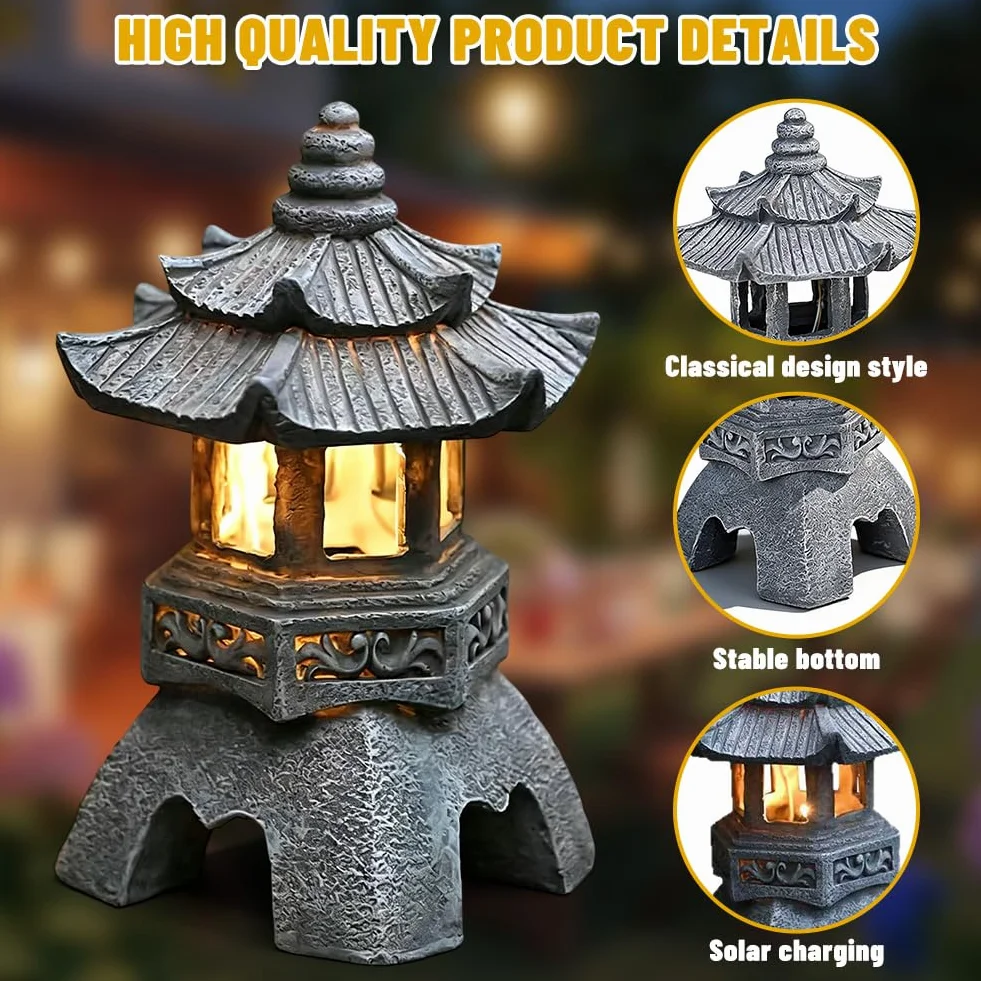 Pagoda japońska solarna latarnia ogrodowa dekoracja 26 x 17 cm