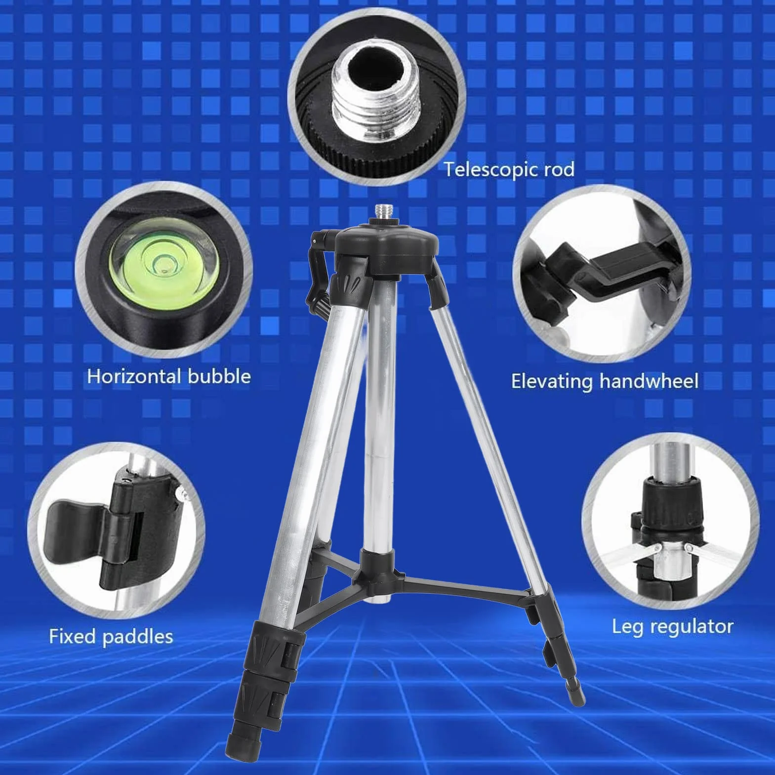 Statyw z poziomicą laserową, Aluminiowy Statyw Laserowy o Wysokości 4,9 Stopy z poziomicą, Składane Nogi, Antypoślizgowe Nóżki, Pokrowiec, Samopoziomujący Poziomy Stojak Pomiarowy