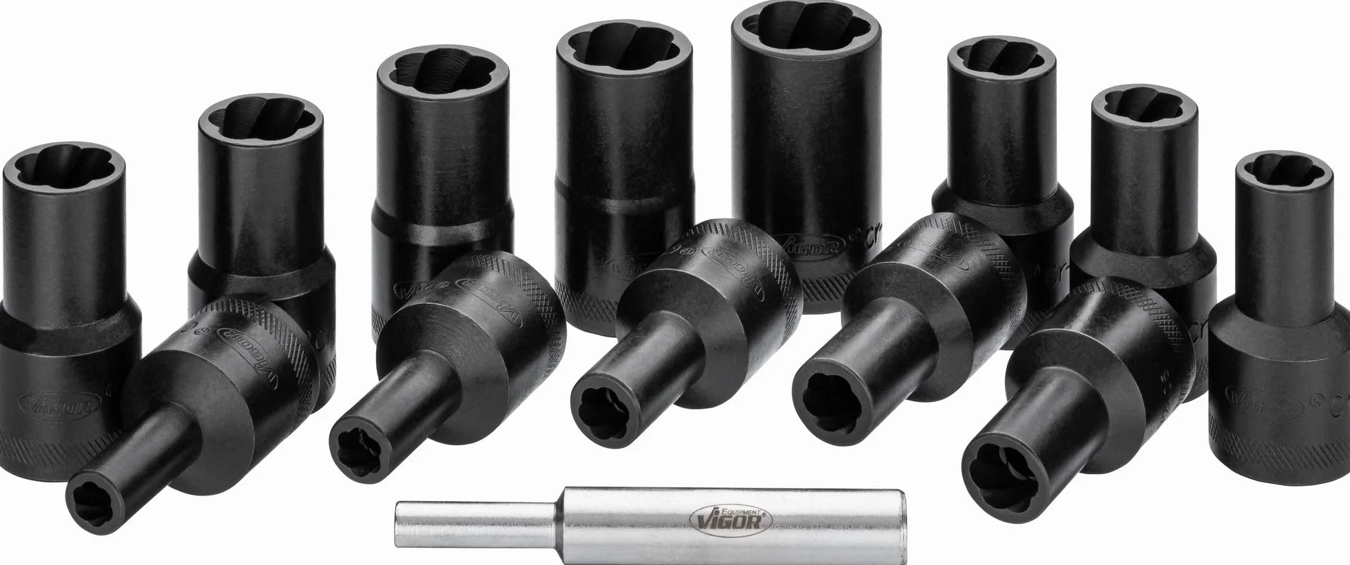 ViGOR Zestaw ściągaczy spiralnych V2404N, do nakrętek z łbem okrągłym, napęd kwadratowy 1/2 cala (12,5 mm), zewnętrzny profil ściągacza do śrub
