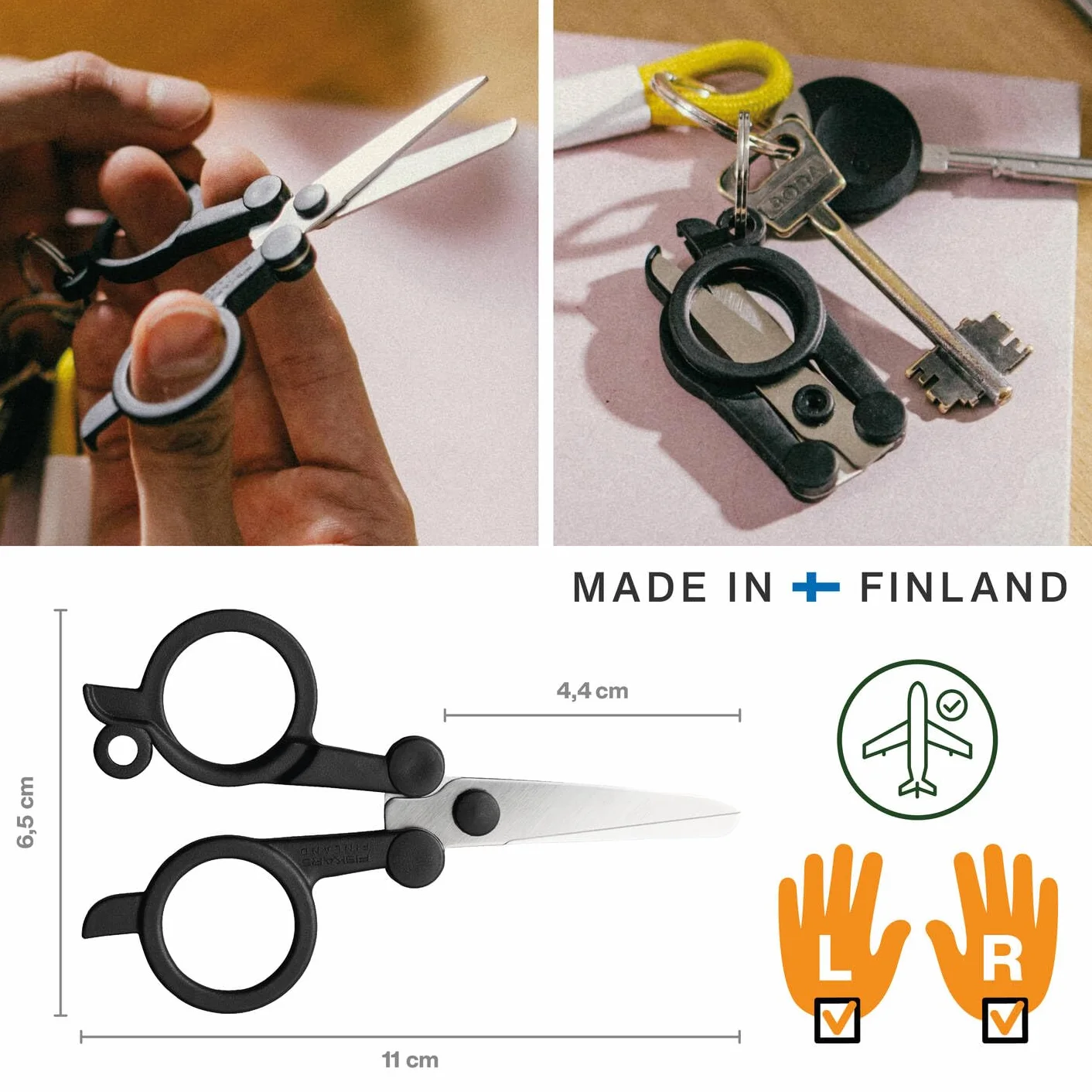 Fiskars Składane nożyczki podróżne ReNew, długość: 11 cm, stal nierdzewna z recyklingu/plastik z recyklingu, funkcjonalny kształt, czarne, 1075352