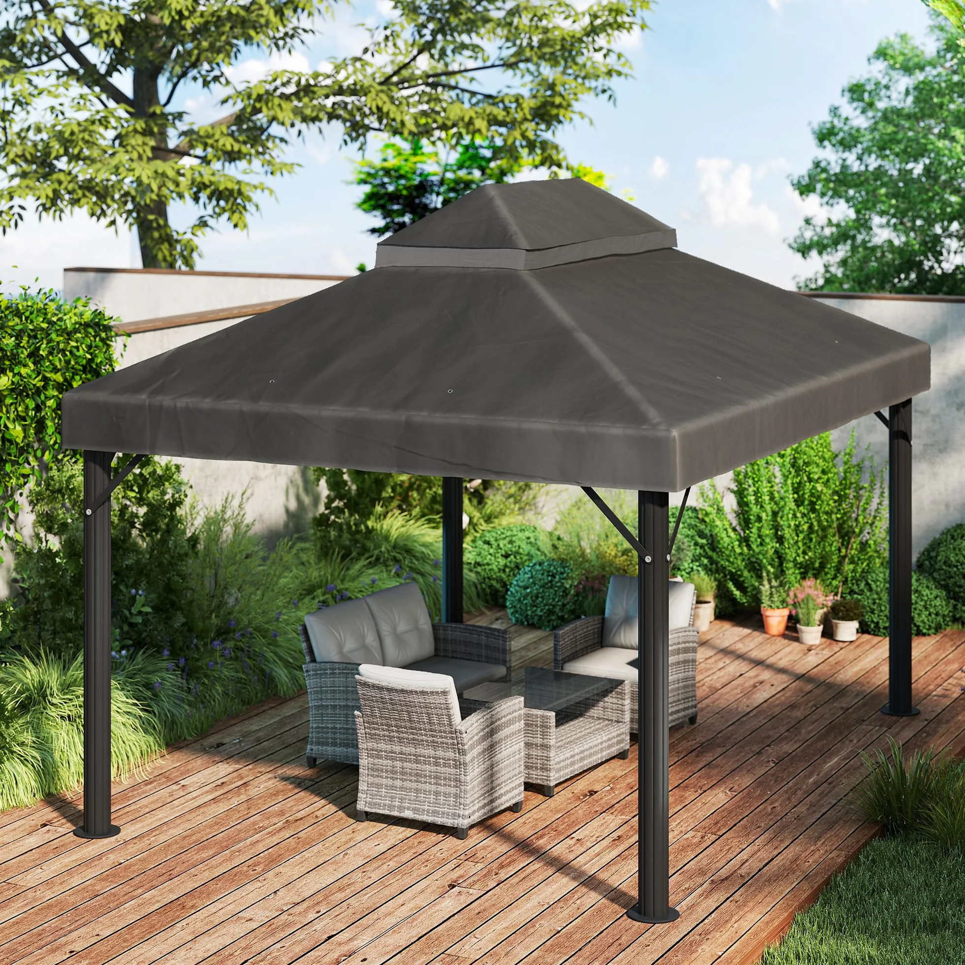 Outsunny Płótno zastępcze do pawilonu 4x3 m podwójny dach poliester 370 g/m² UPF30+ ciemnoszary
