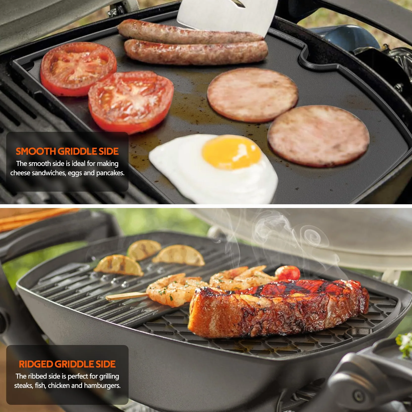 Onlyfire żeliwna płyta grillowa do Weber Q100 Q120 Q140 Q1000 Q1200 Q1400 32x21,3 cm odwracalna